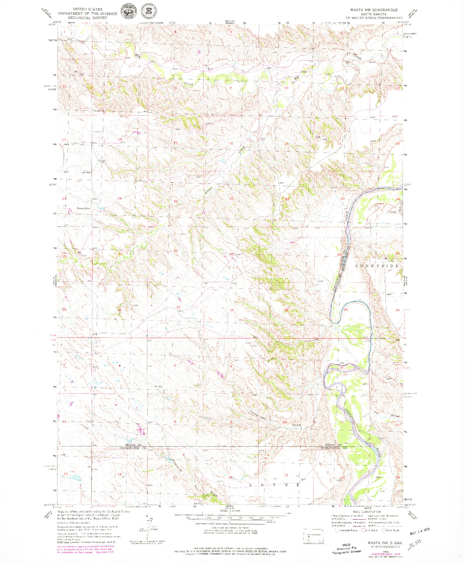 USGS 1:24000-SCALE QUADRANGLE FOR WASTA NW, SD 1954