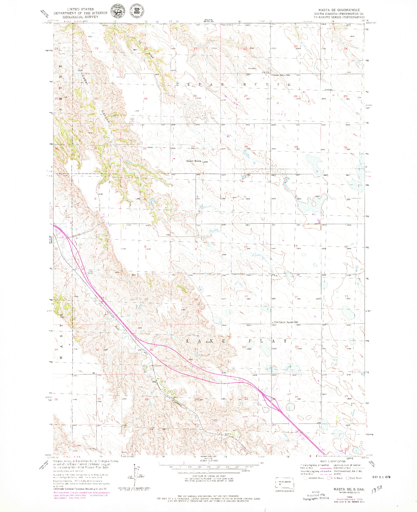 USGS 1:24000-SCALE QUADRANGLE FOR WASTA SE, SD 1954