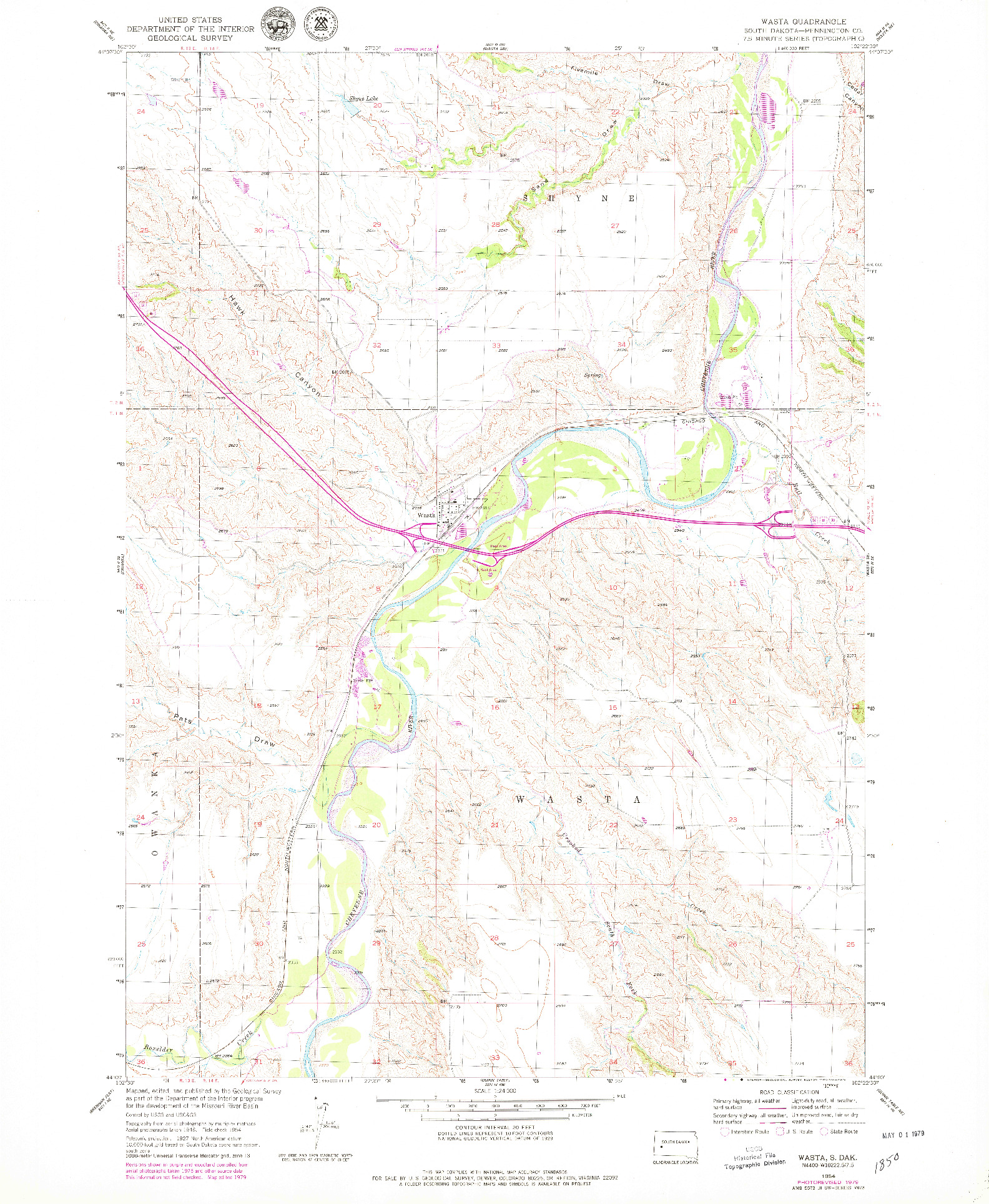 USGS 1:24000-SCALE QUADRANGLE FOR WASTA, SD 1954