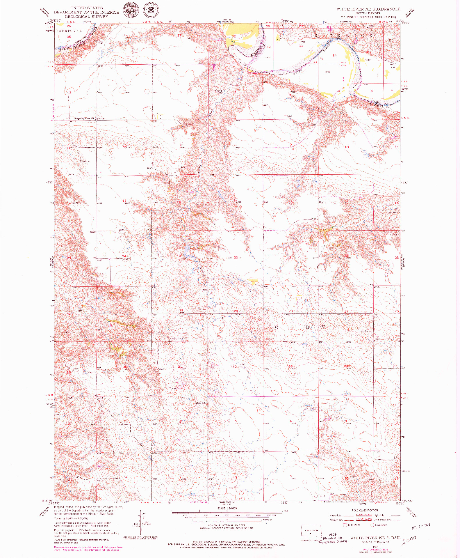 USGS 1:24000-SCALE QUADRANGLE FOR WHITE RIVER NE, SD 1951