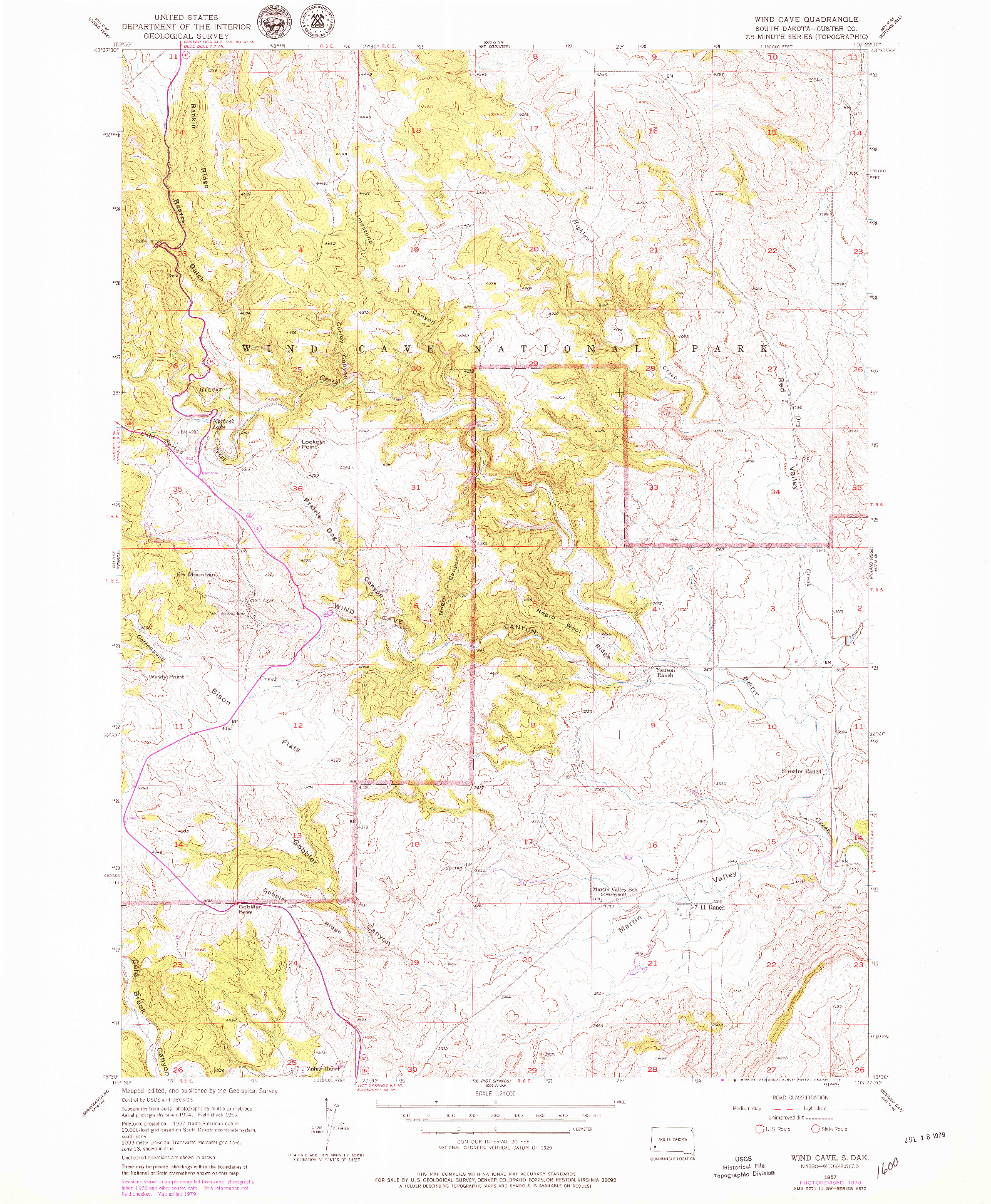 USGS 1:24000-SCALE QUADRANGLE FOR WIND CAVE, SD 1957