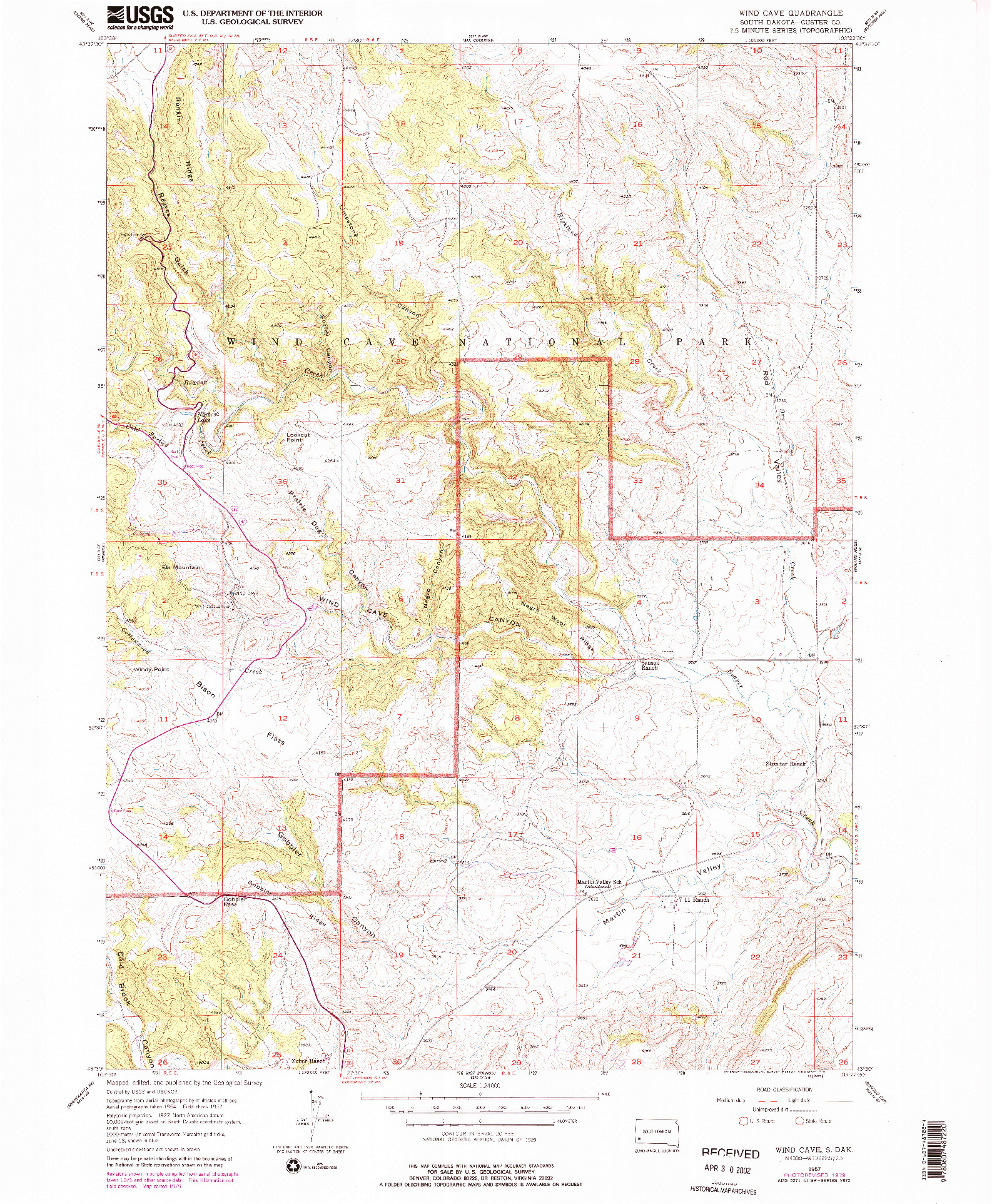 USGS 1:24000-SCALE QUADRANGLE FOR WIND CAVE, SD 1957