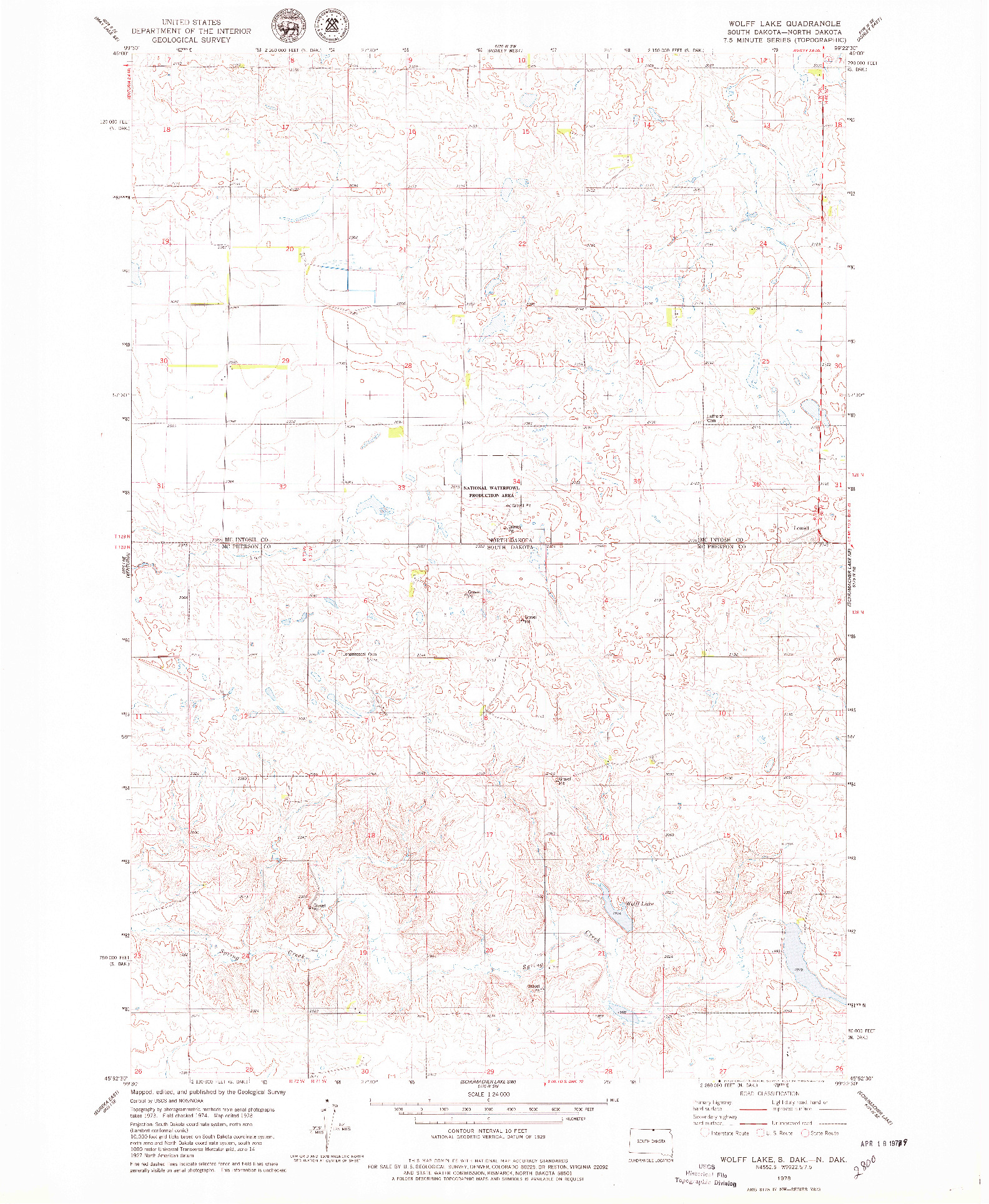 USGS 1:24000-SCALE QUADRANGLE FOR WOLFF LAKE, SD 1978