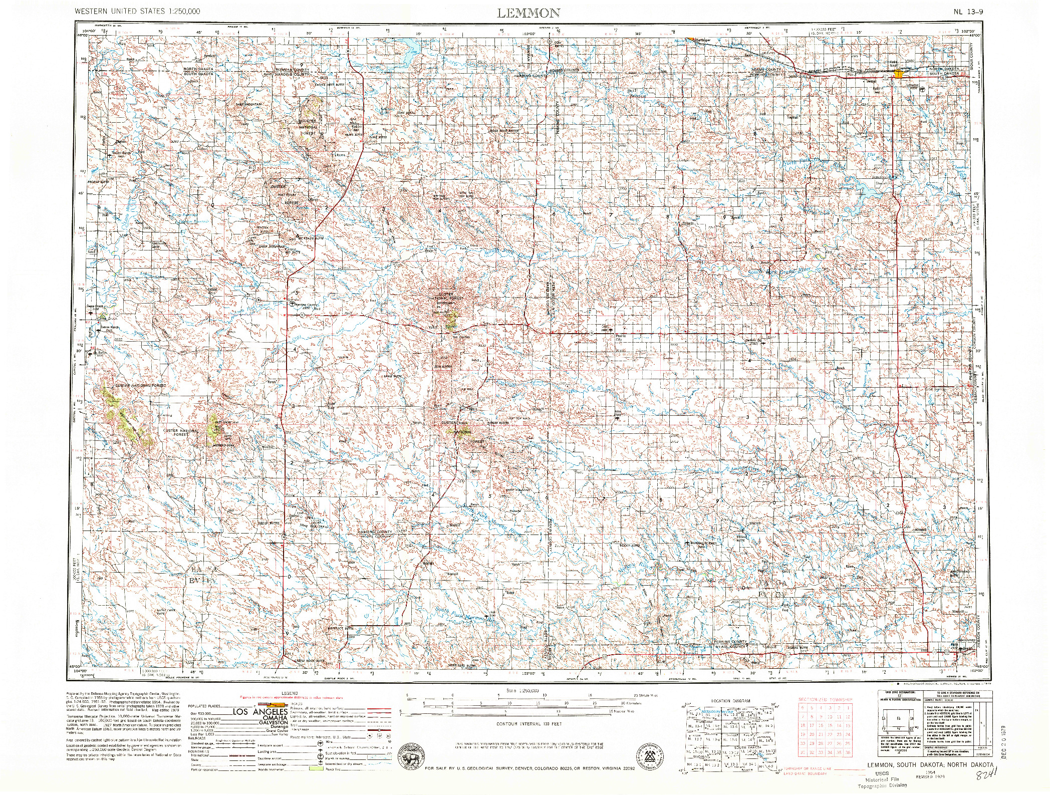 USGS 1:250000-SCALE QUADRANGLE FOR LEMMON, SD 1954