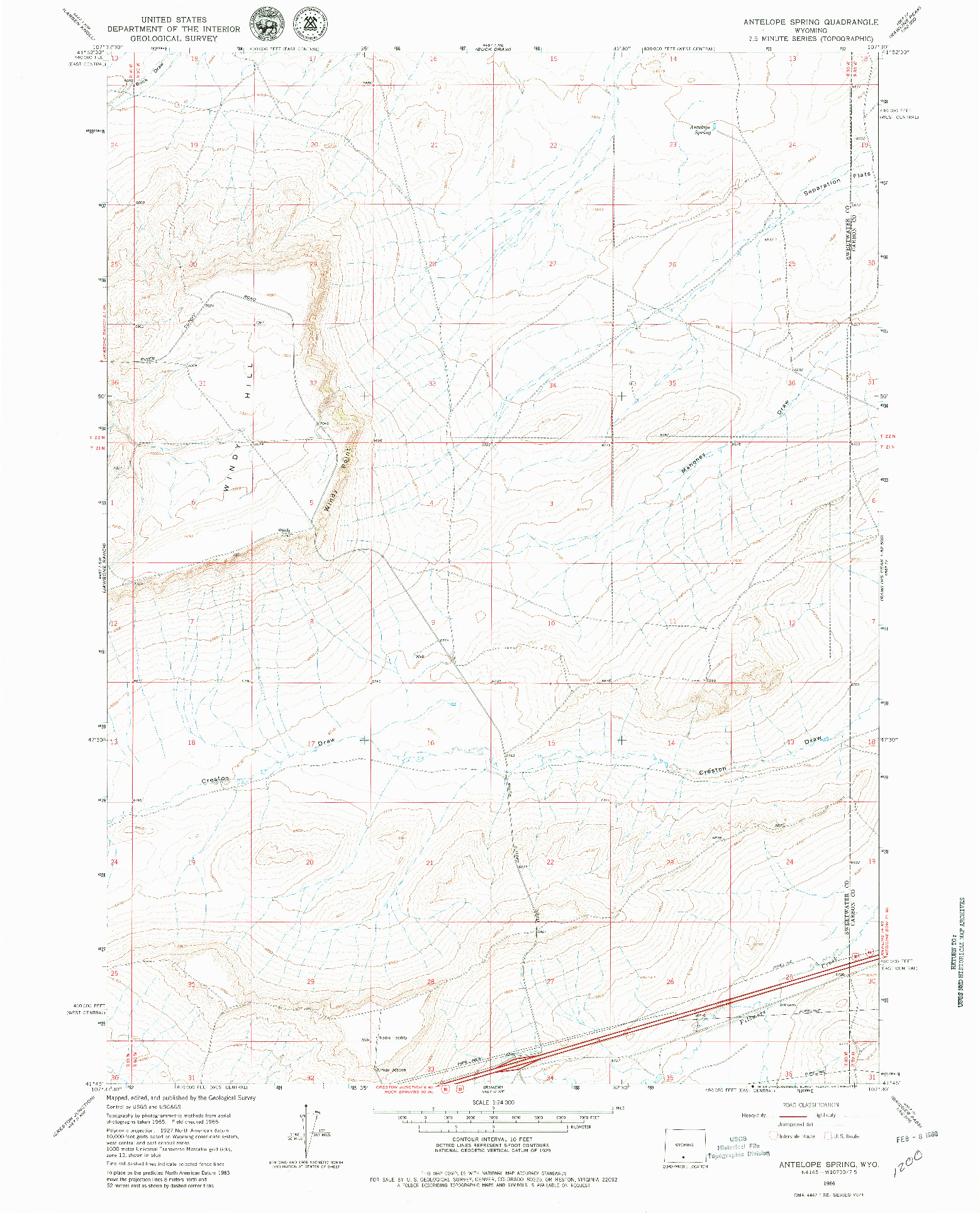 USGS 1:24000-SCALE QUADRANGLE FOR ANTELOPE SPRING, WY 1966