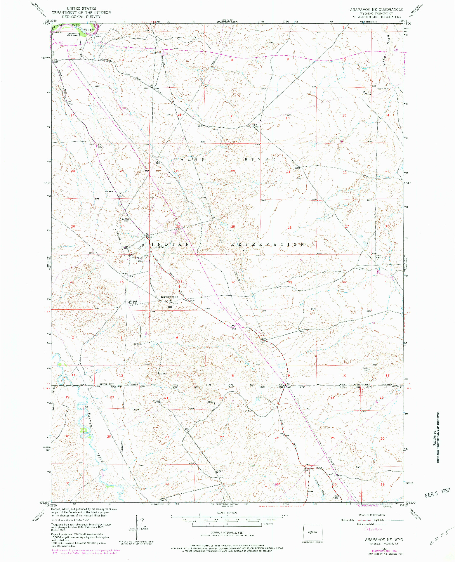 USGS 1:24000-SCALE QUADRANGLE FOR ARAPAHOE NE, WY 1958