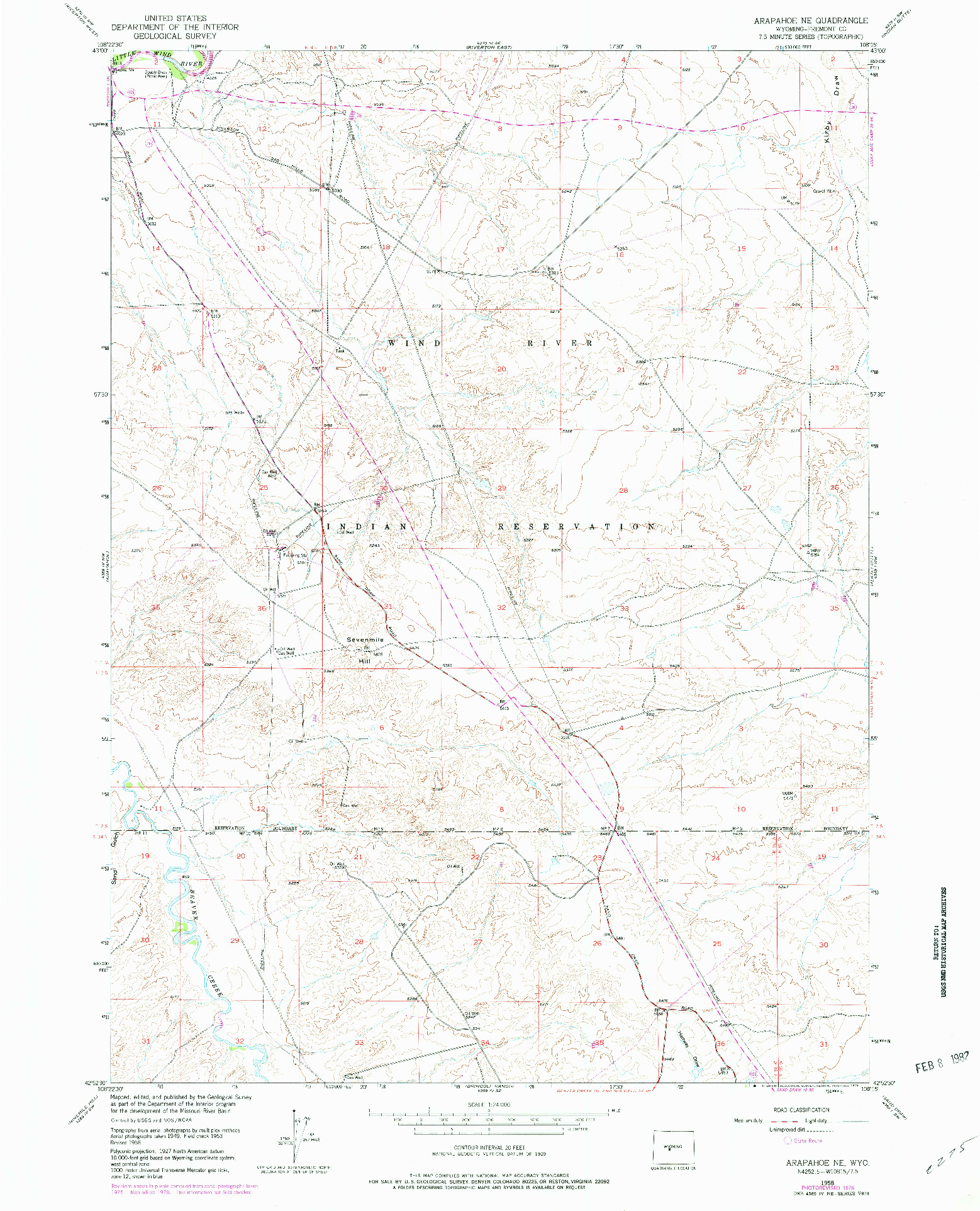 USGS 1:24000-SCALE QUADRANGLE FOR ARAPAHOE NE, WY 1958