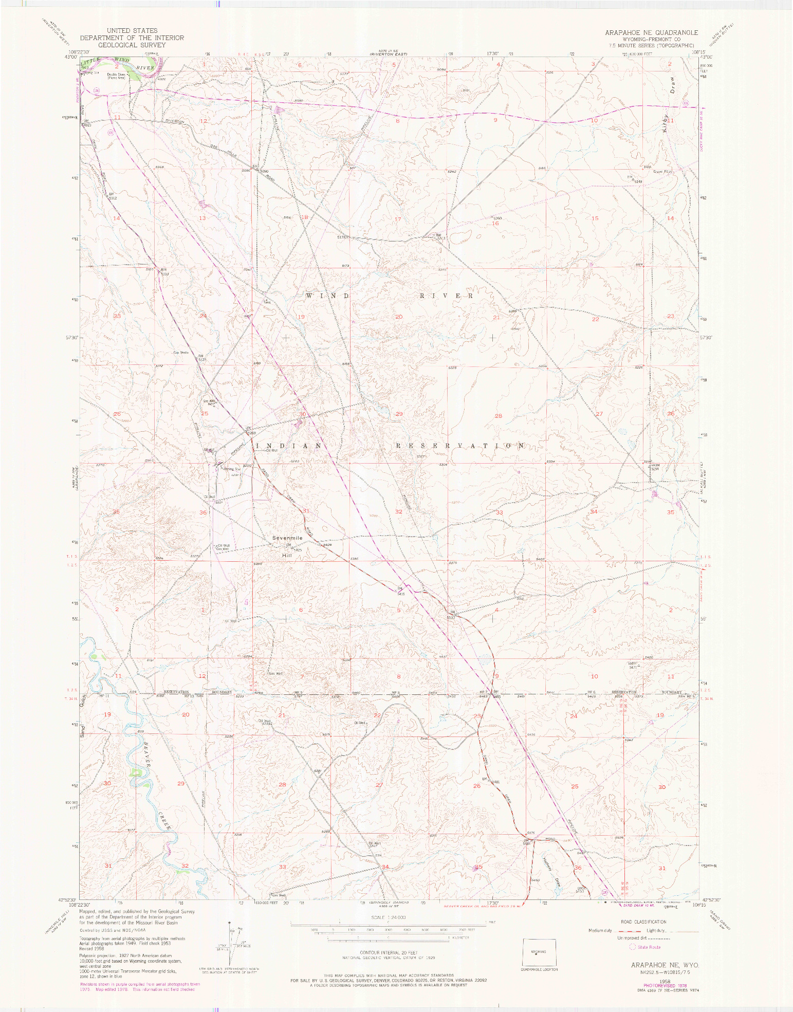 USGS 1:24000-SCALE QUADRANGLE FOR ARAPAHOE NE, WY 1978