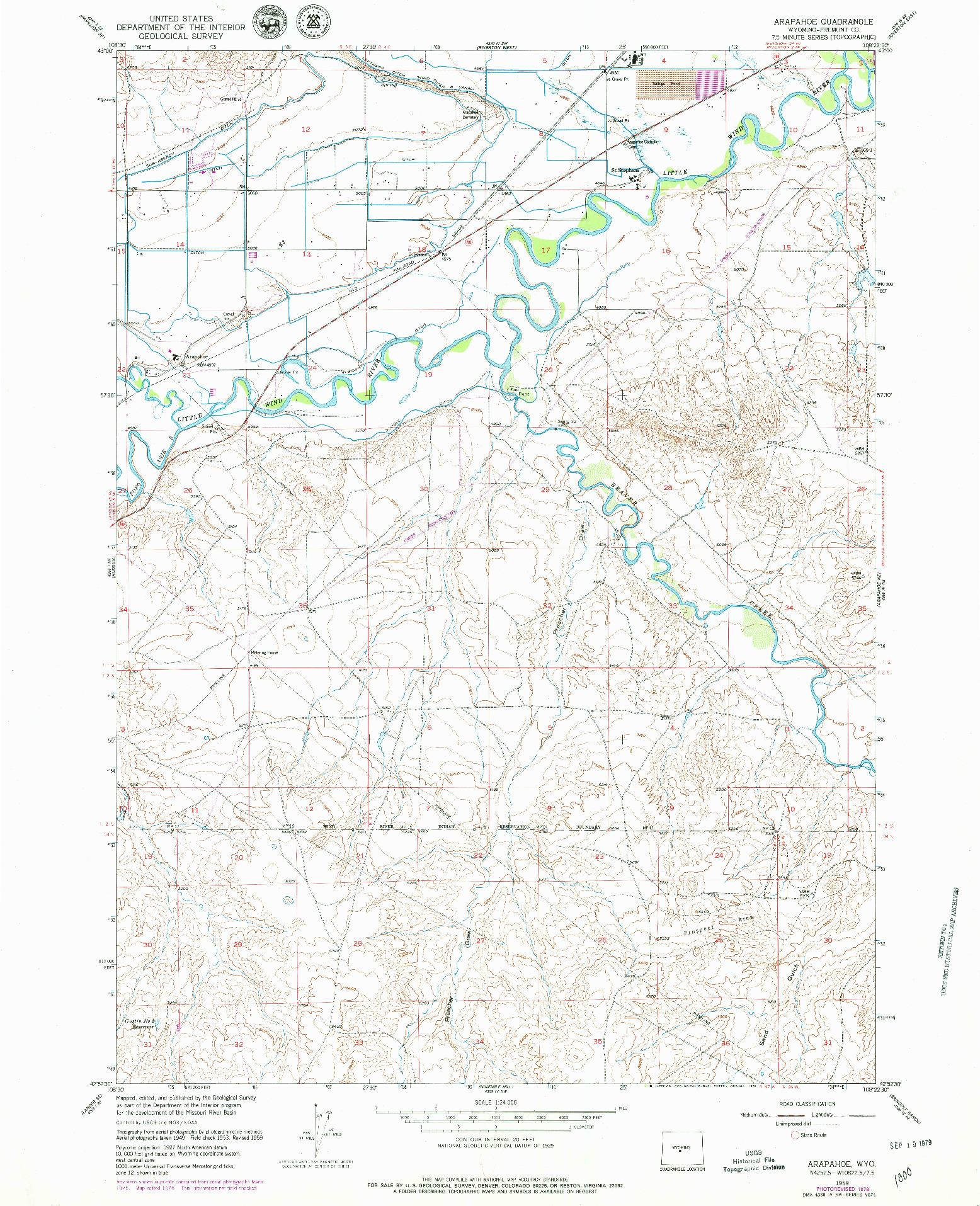 USGS 1:24000-SCALE QUADRANGLE FOR ARAPAHOE, WY 1959