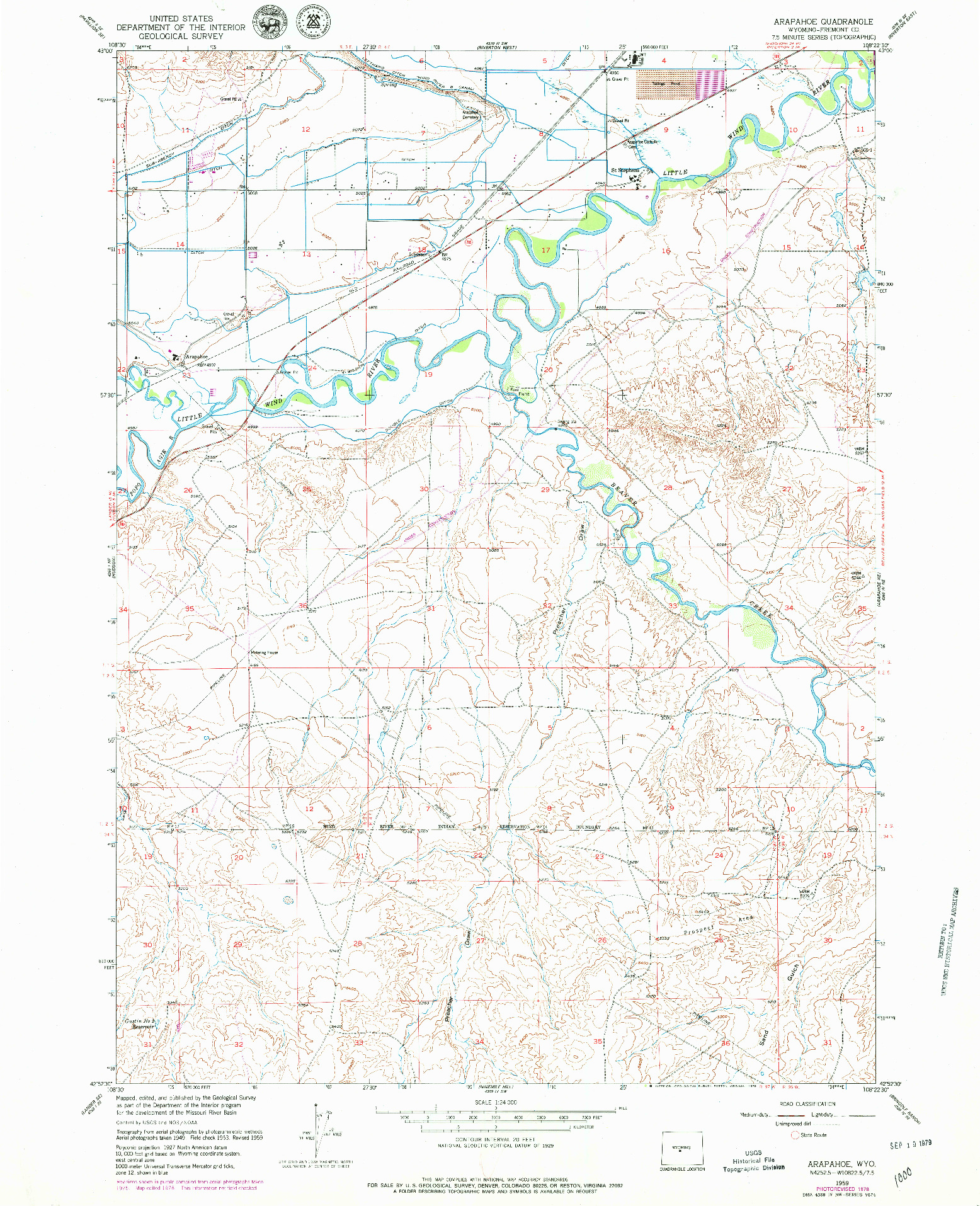 USGS 1:24000-SCALE QUADRANGLE FOR ARAPAHOE, WY 1959
