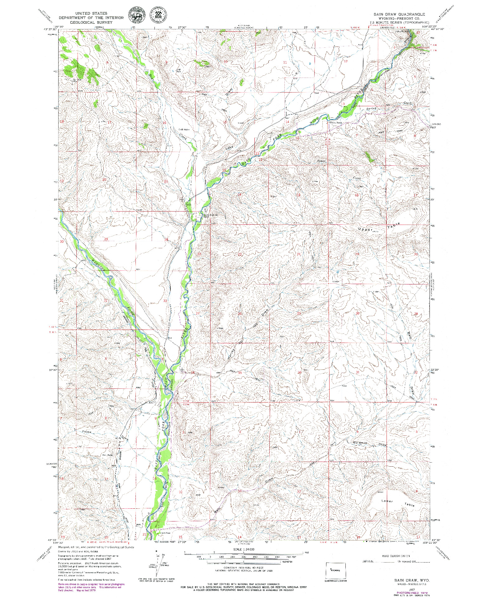 USGS 1:24000-SCALE QUADRANGLE FOR BAIN DRAW, WY 1967