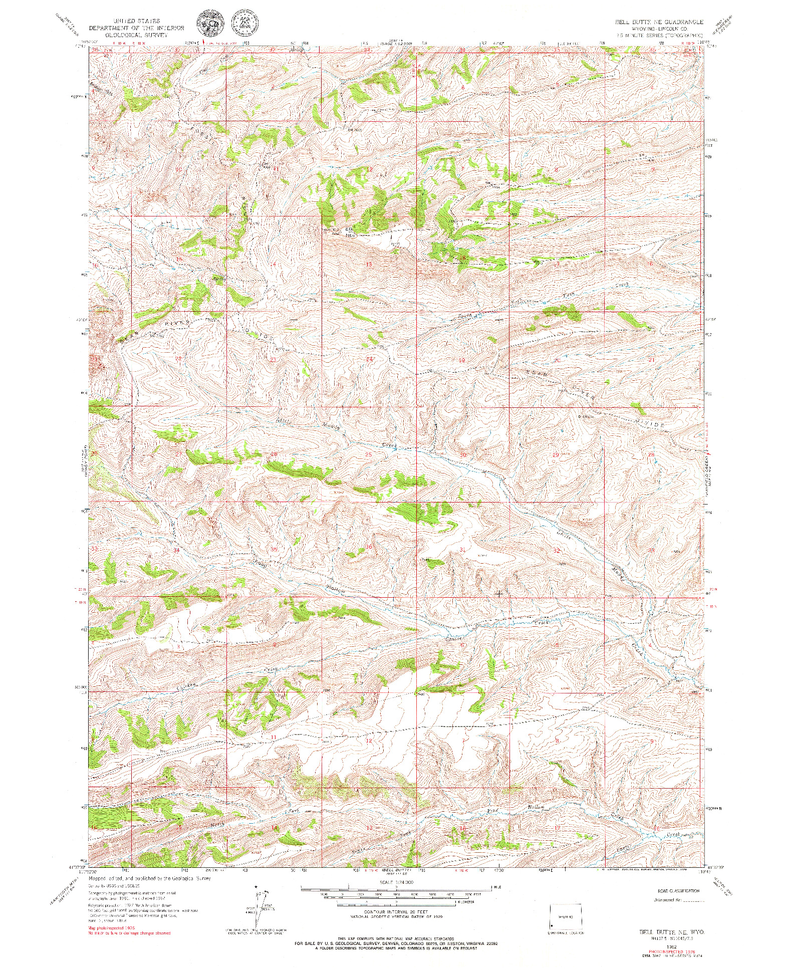 USGS 1:24000-SCALE QUADRANGLE FOR BELL BUTTE NE, WY 1962