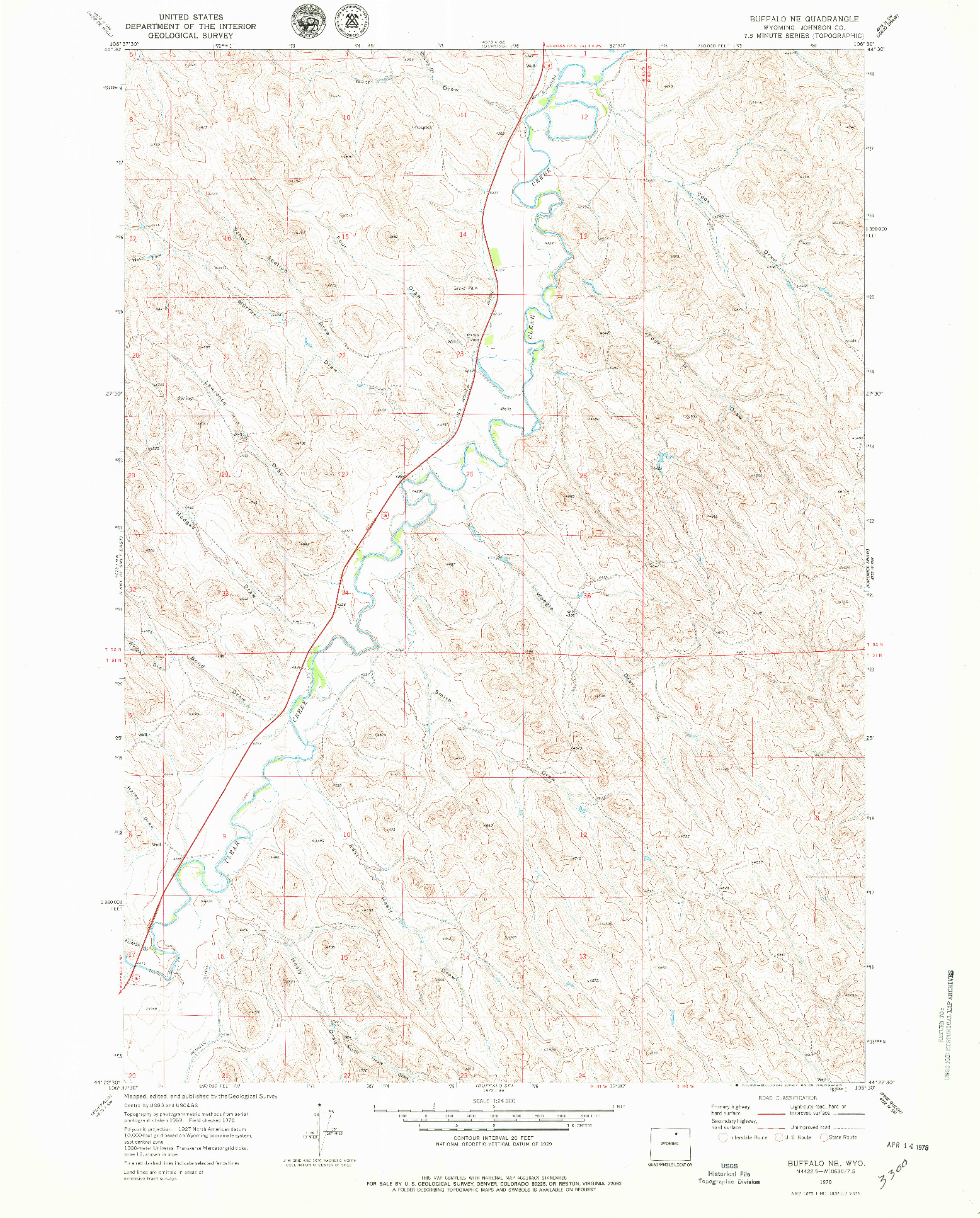 USGS 1:24000-SCALE QUADRANGLE FOR BUFFALO NE, WY 1970