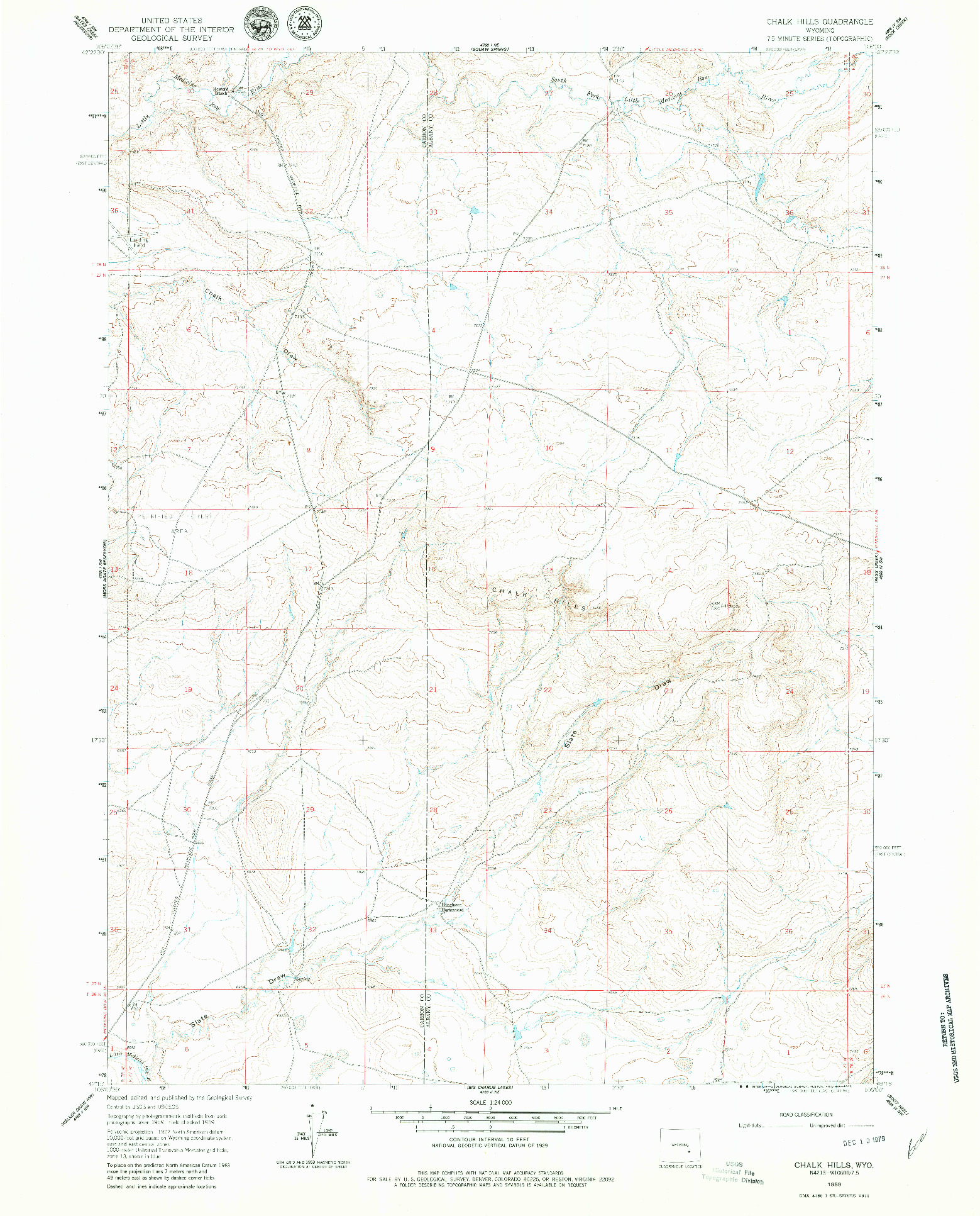 USGS 1:24000-SCALE QUADRANGLE FOR CHALK HILLS, WY 1959