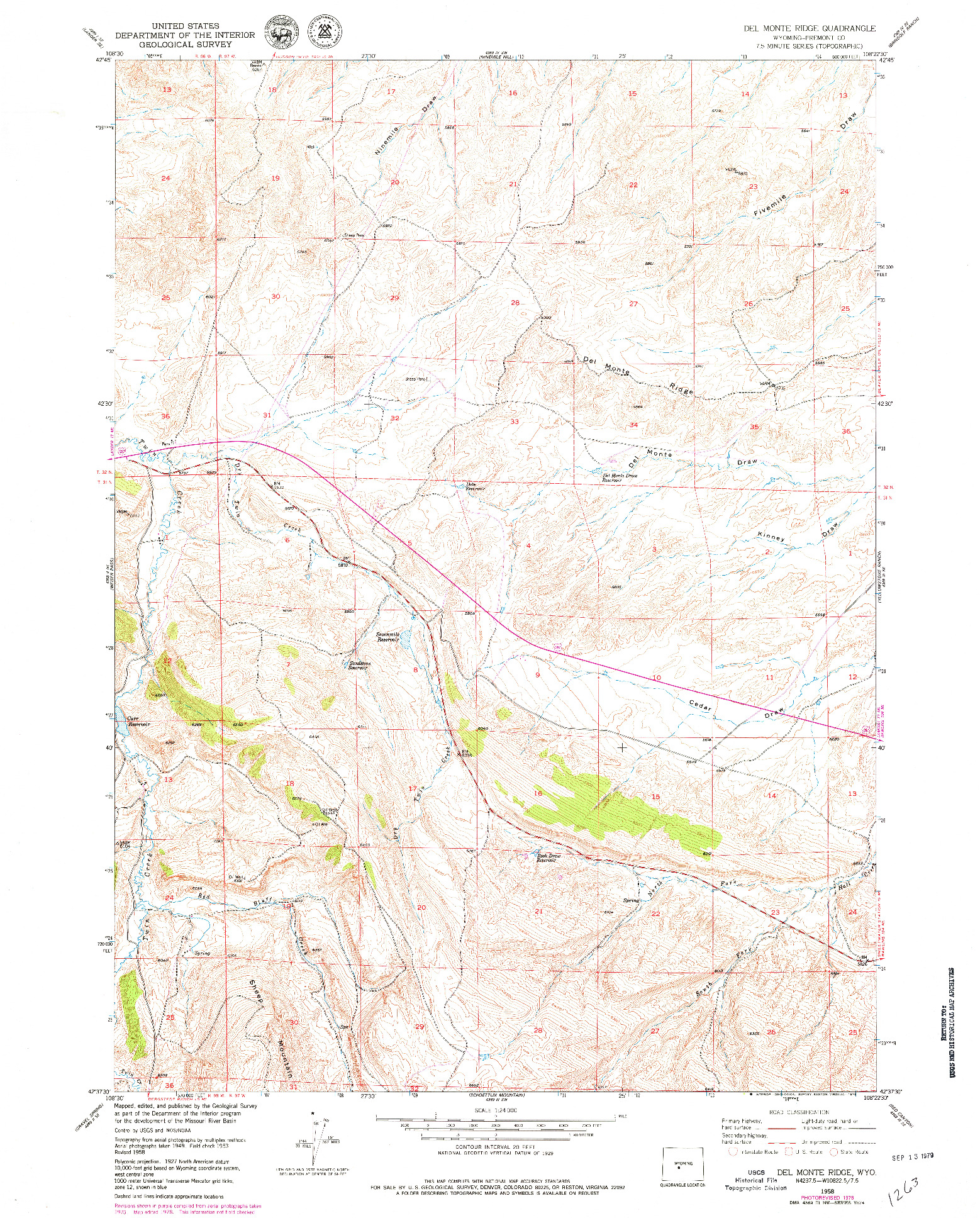 USGS 1:24000-SCALE QUADRANGLE FOR DEL MONTE RIDGE, WY 1958