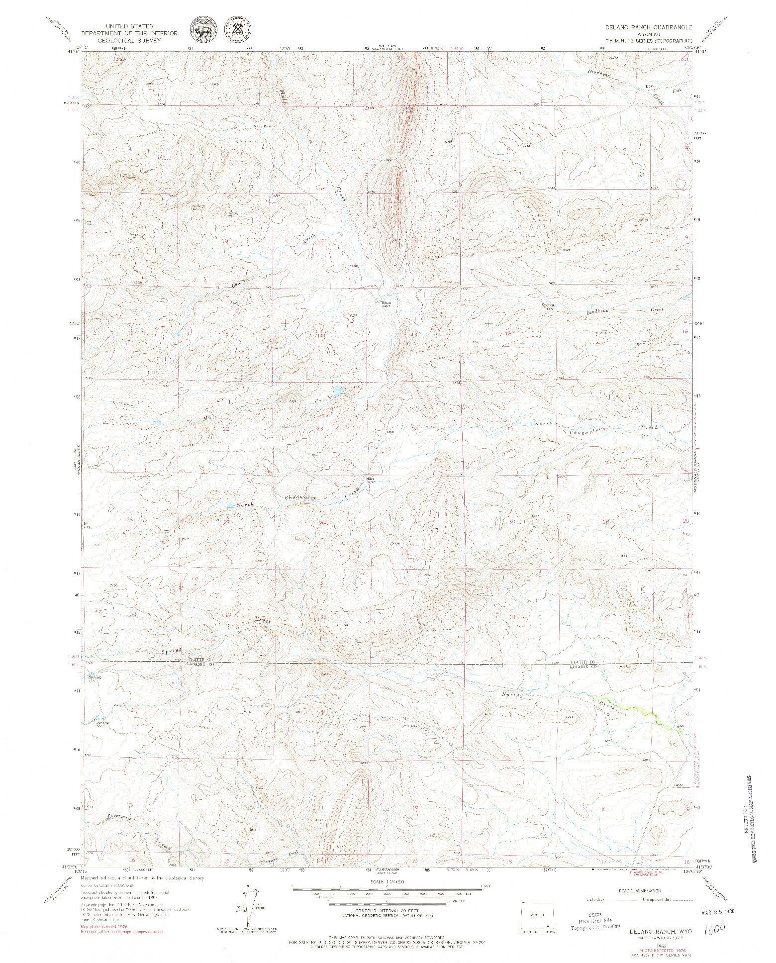 USGS 1:24000-SCALE QUADRANGLE FOR DELANO RANCH, WY 1962
