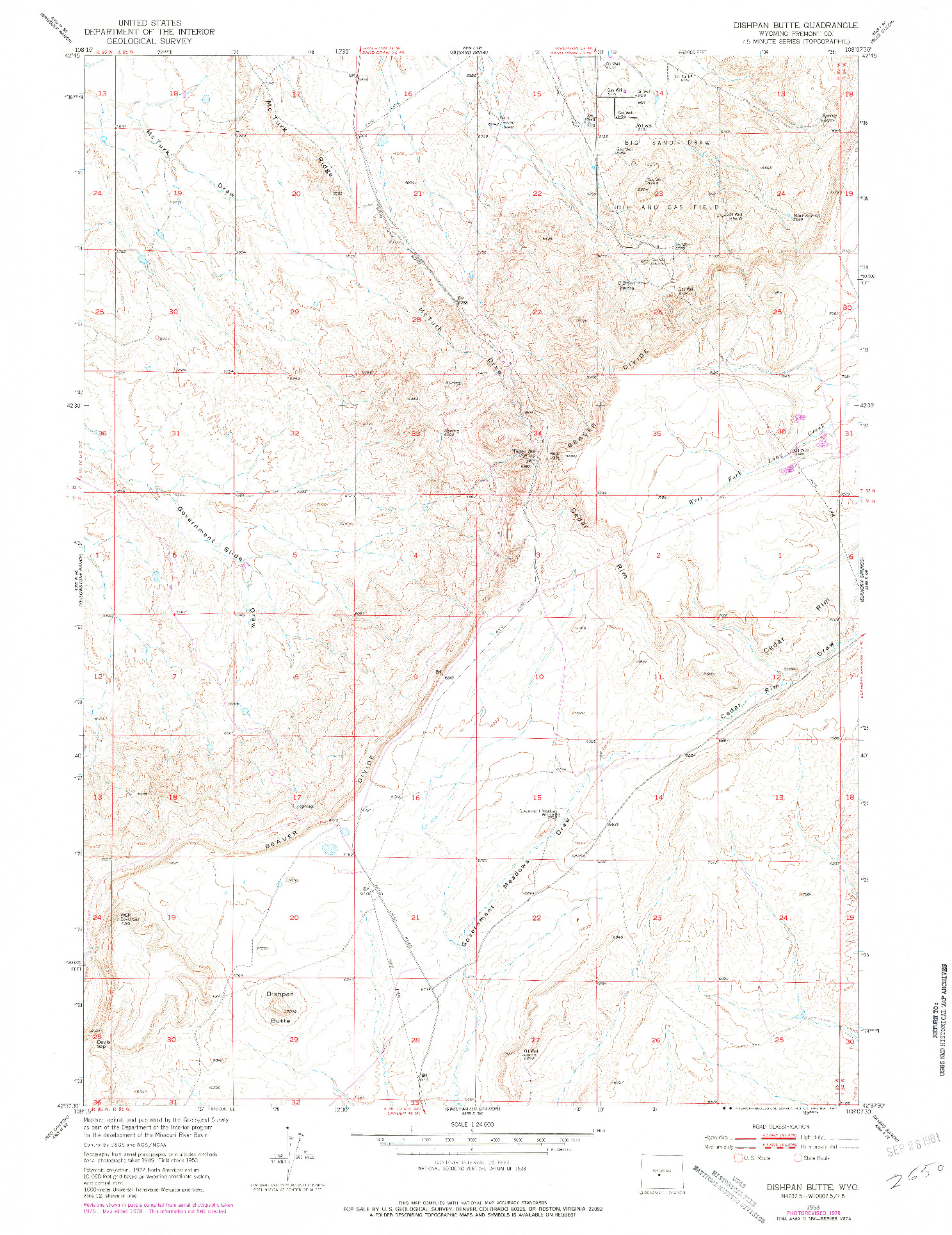 USGS 1:24000-SCALE QUADRANGLE FOR DISHPAN BUTTE, WY 1953