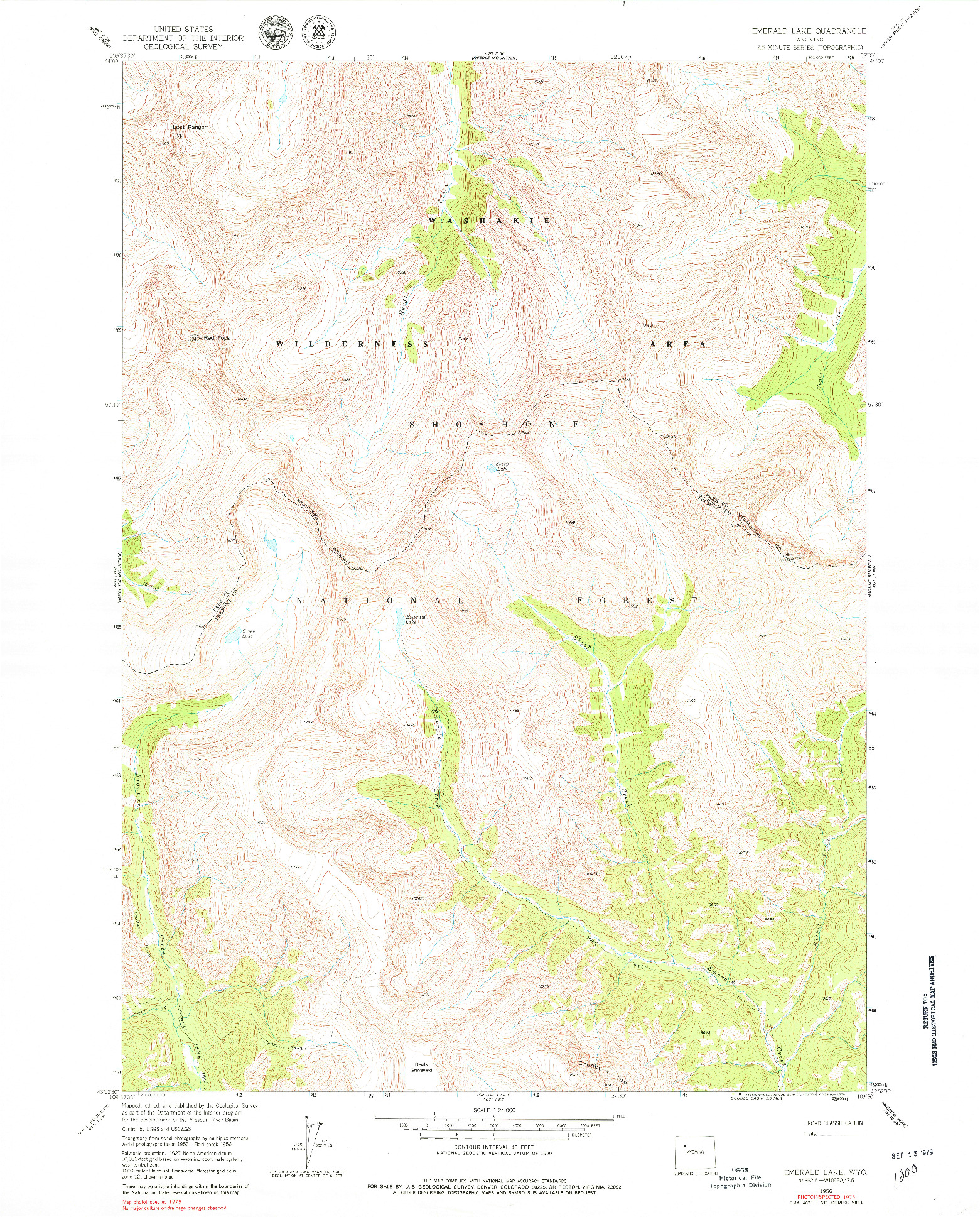 USGS 1:24000-SCALE QUADRANGLE FOR EMERALD LAKE, WY 1956