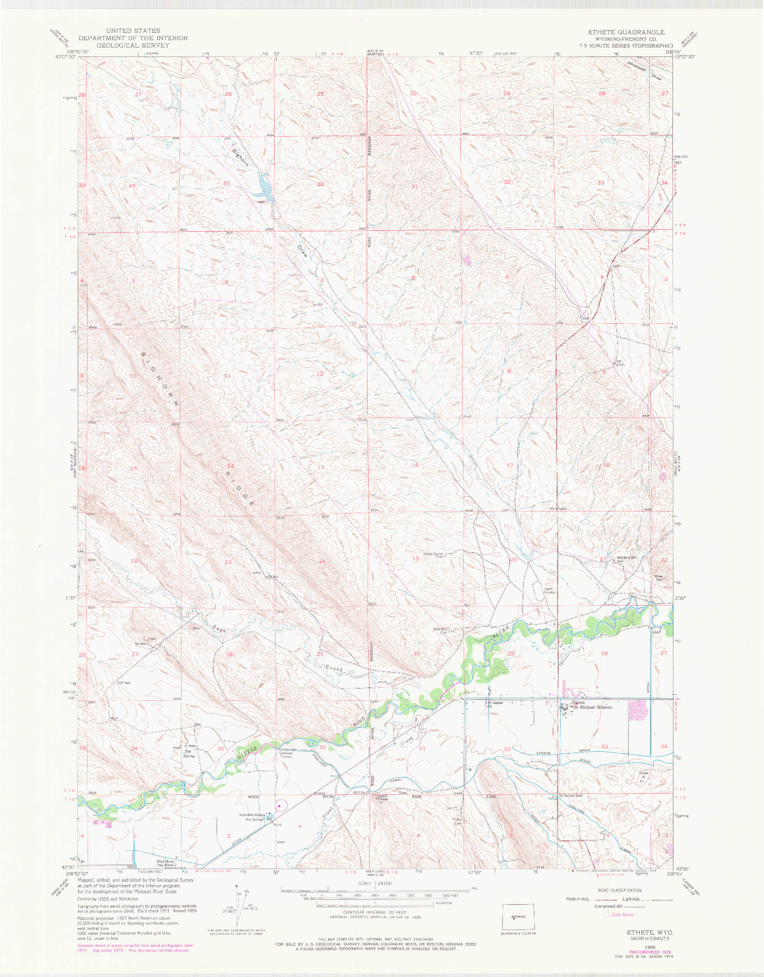 USGS 1:24000-SCALE QUADRANGLE FOR ETHETE, WY 1959