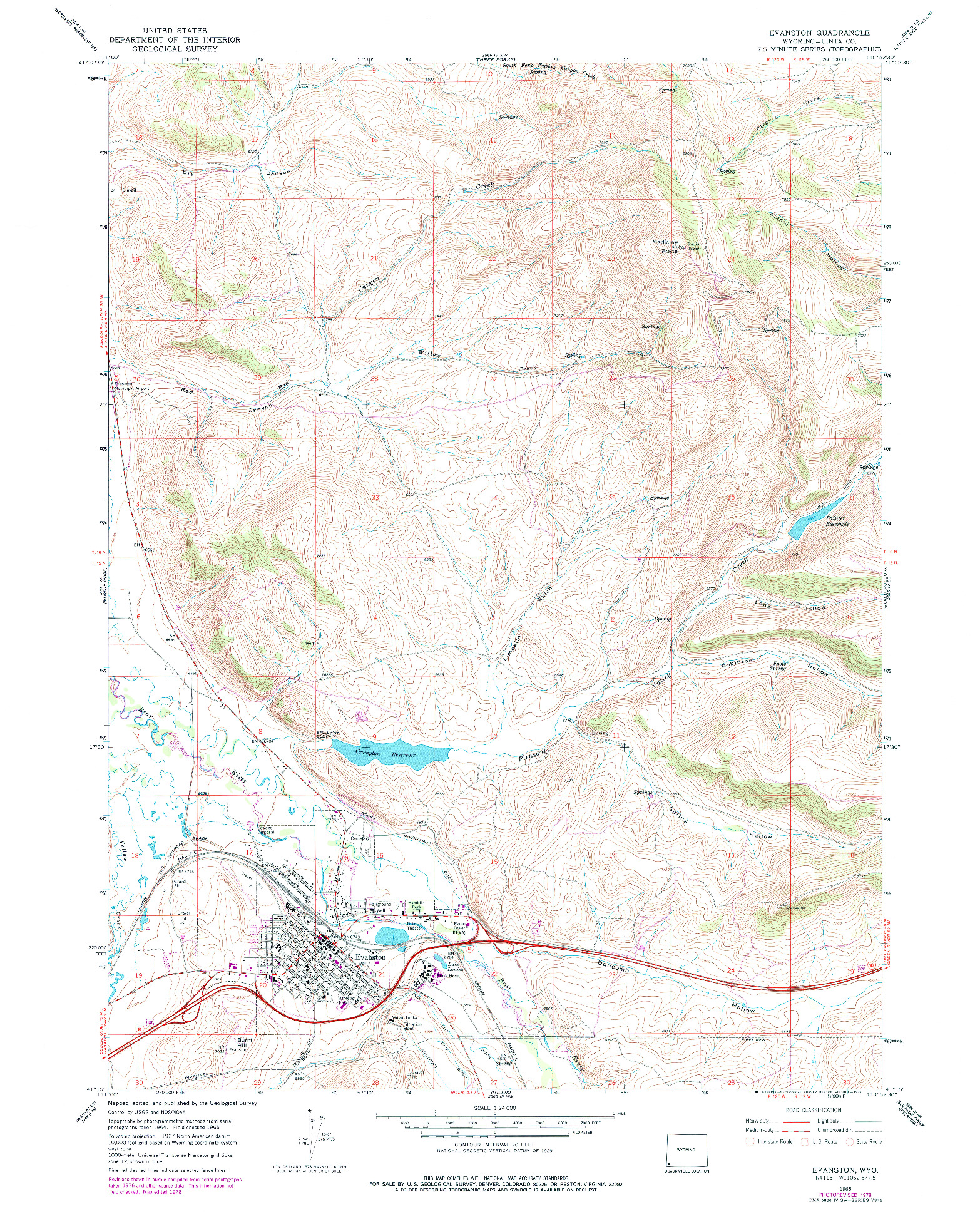 USGS 1:24000-SCALE QUADRANGLE FOR EVANSTON, WY 1965