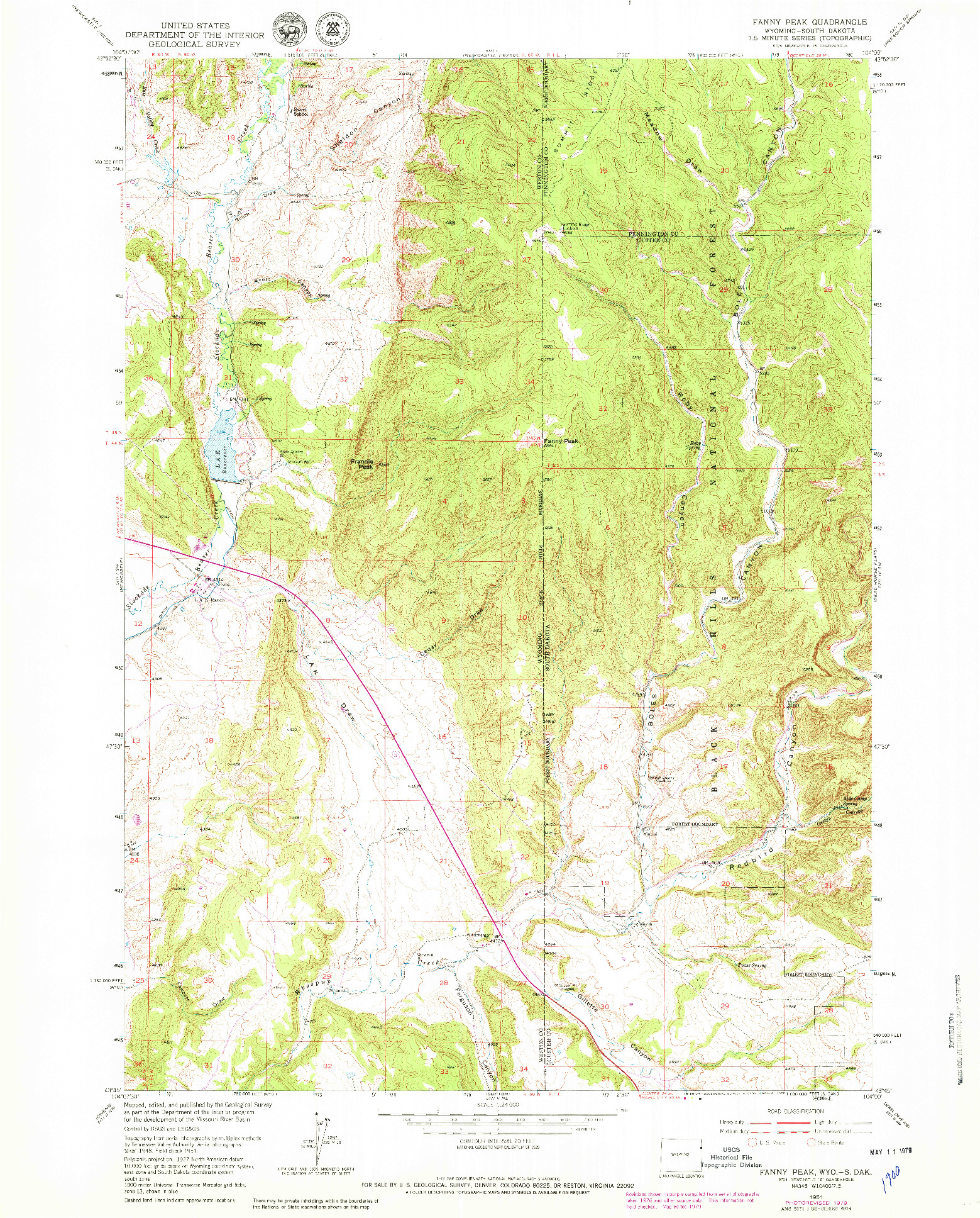 USGS 1:24000-SCALE QUADRANGLE FOR FANNY PEAK, WY 1951