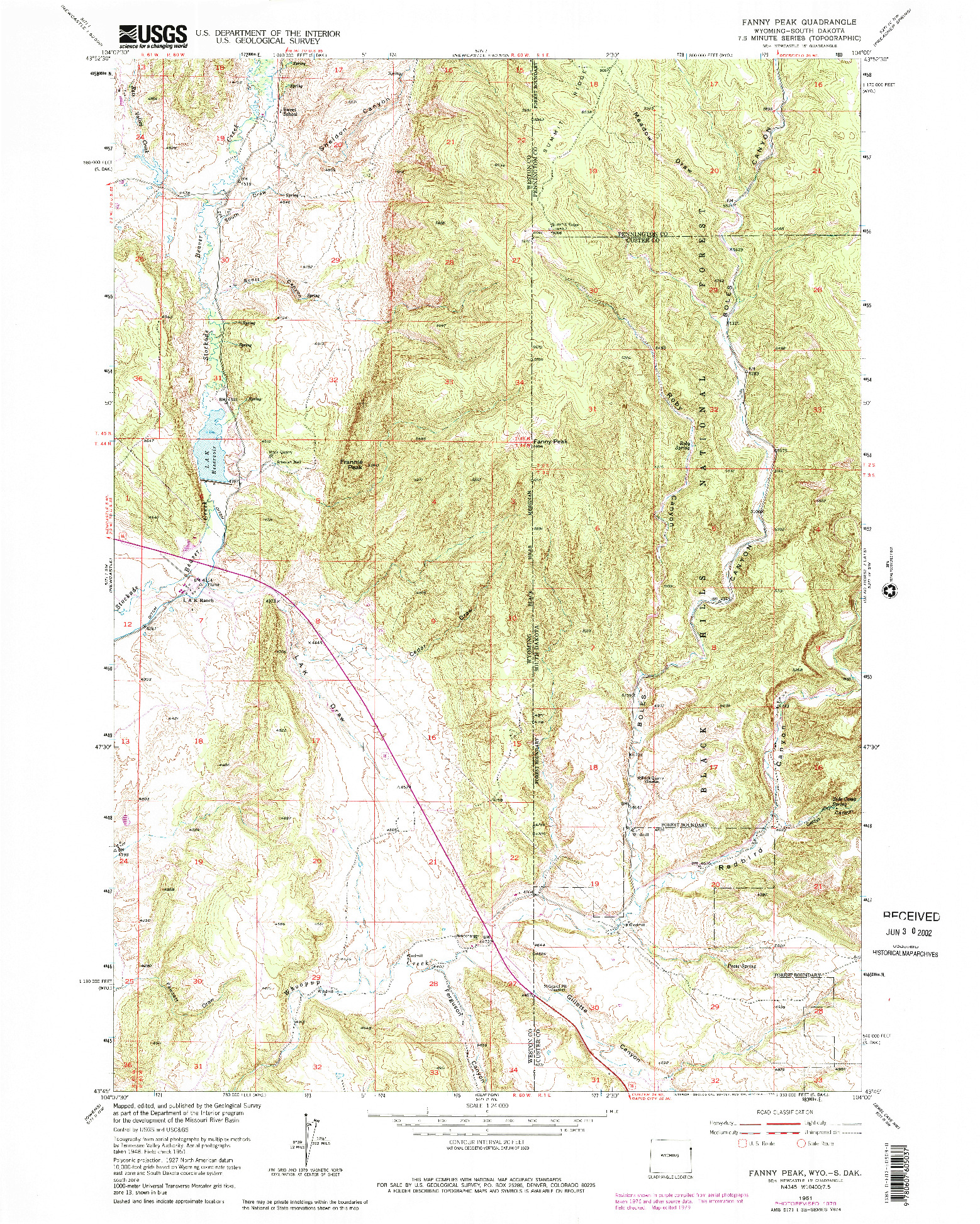 USGS 1:24000-SCALE QUADRANGLE FOR FANNY PEAK, WY 1951