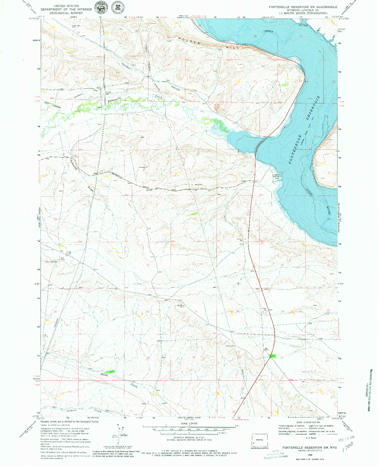 USGS 1:24000-SCALE QUADRANGLE FOR FONTENELLE RESERVOIR SW, WY 1968