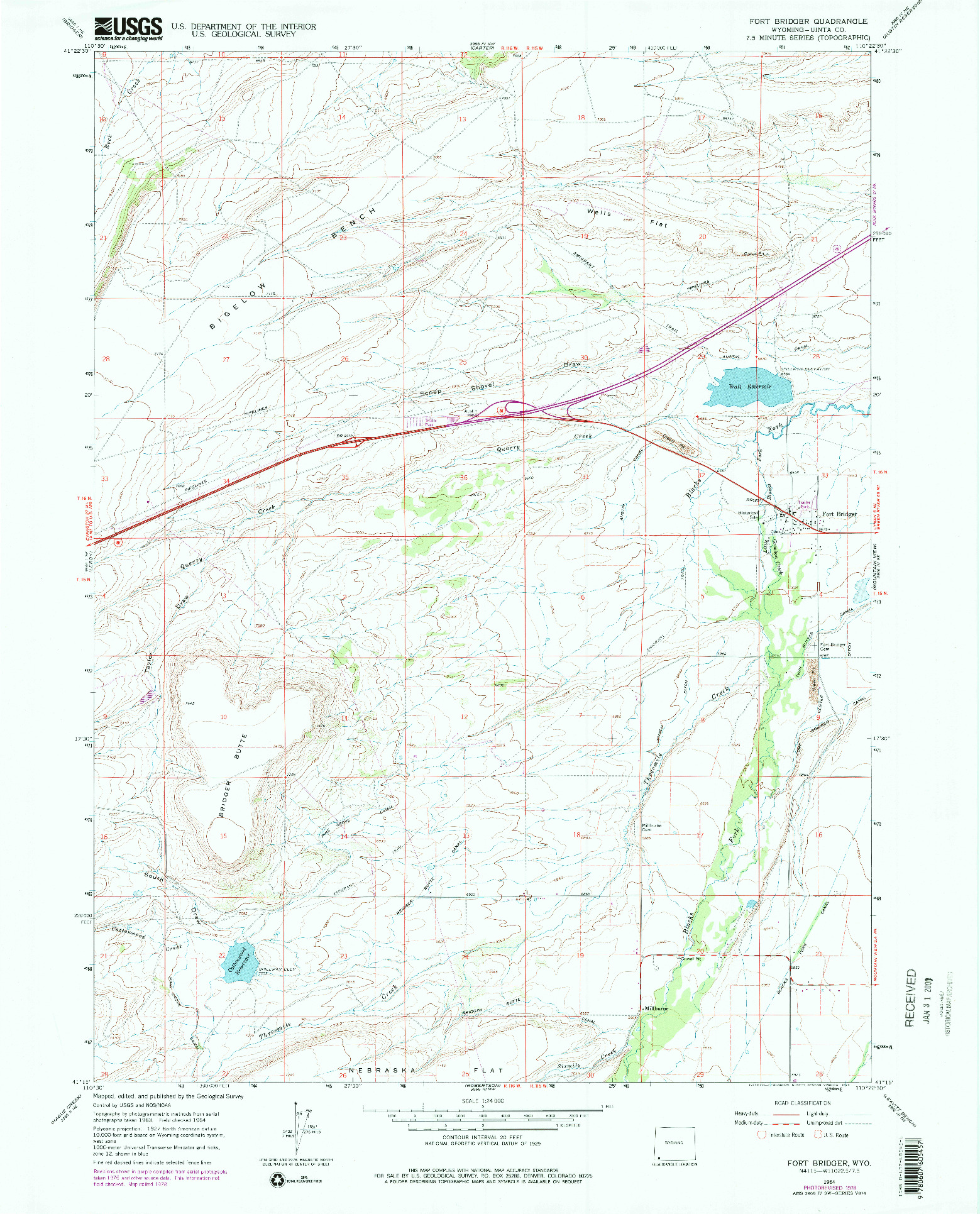 USGS 1:24000-SCALE QUADRANGLE FOR FORT BRIDGER, WY 1964