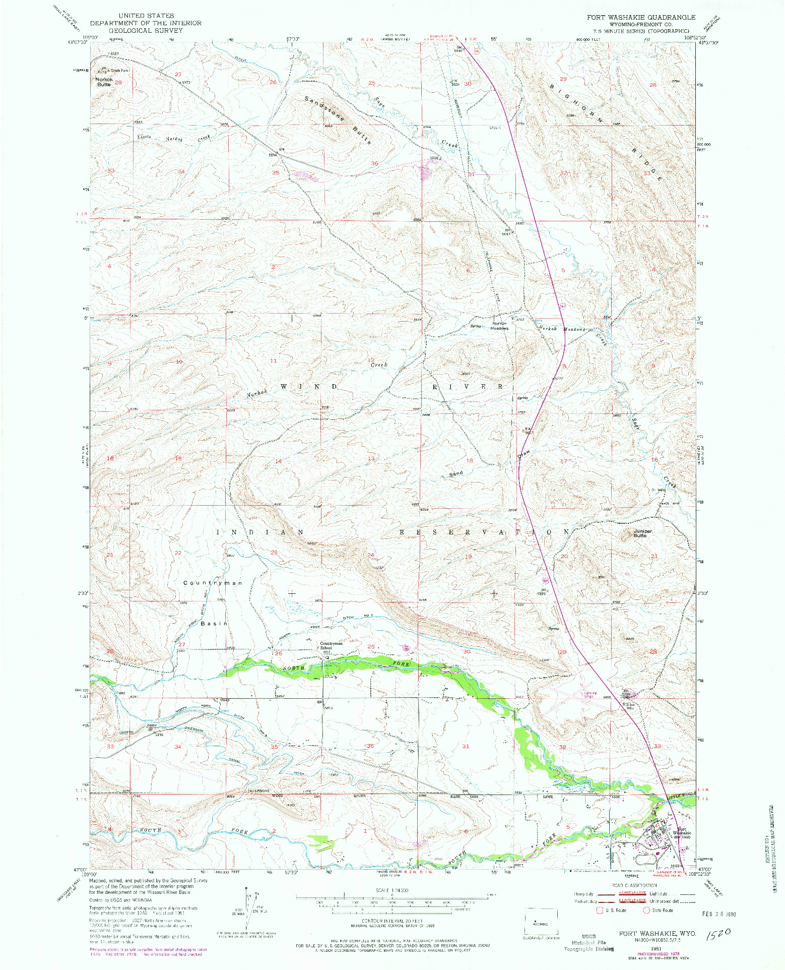 USGS 1:24000-SCALE QUADRANGLE FOR FORT WASHAKIE, WY 1951