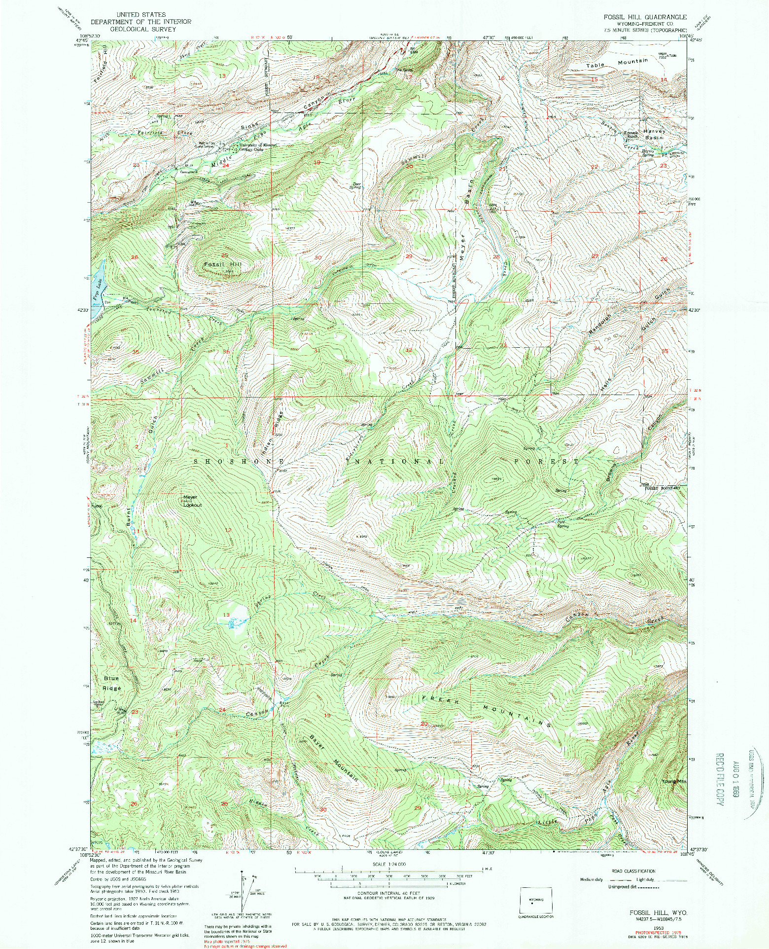 USGS 1:24000-SCALE QUADRANGLE FOR FOSSIL HILL, WY 1953