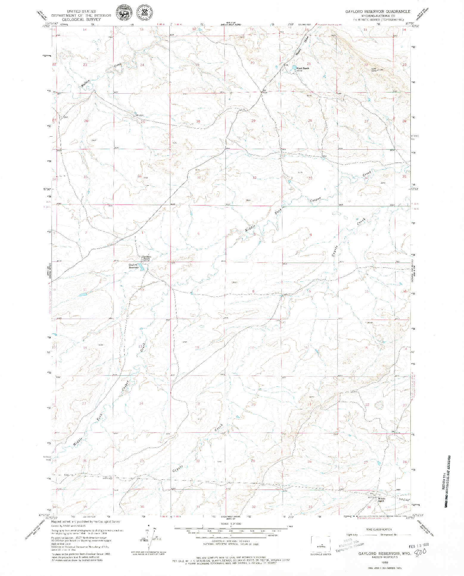 USGS 1:24000-SCALE QUADRANGLE FOR GAYLORD RESERVOIR, WY 1959