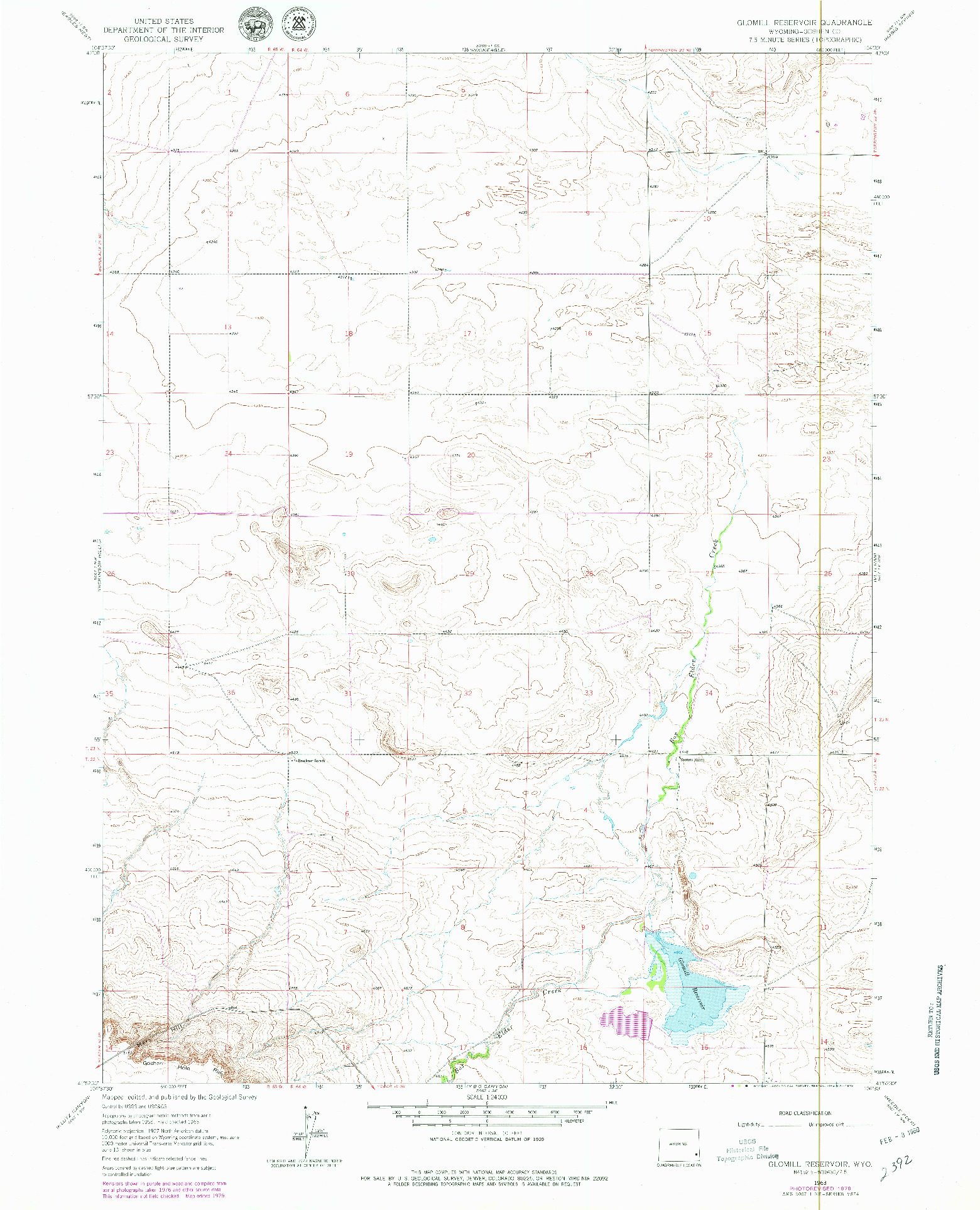 USGS 1:24000-SCALE QUADRANGLE FOR GLOMILL RESERVOIR, WY 1963