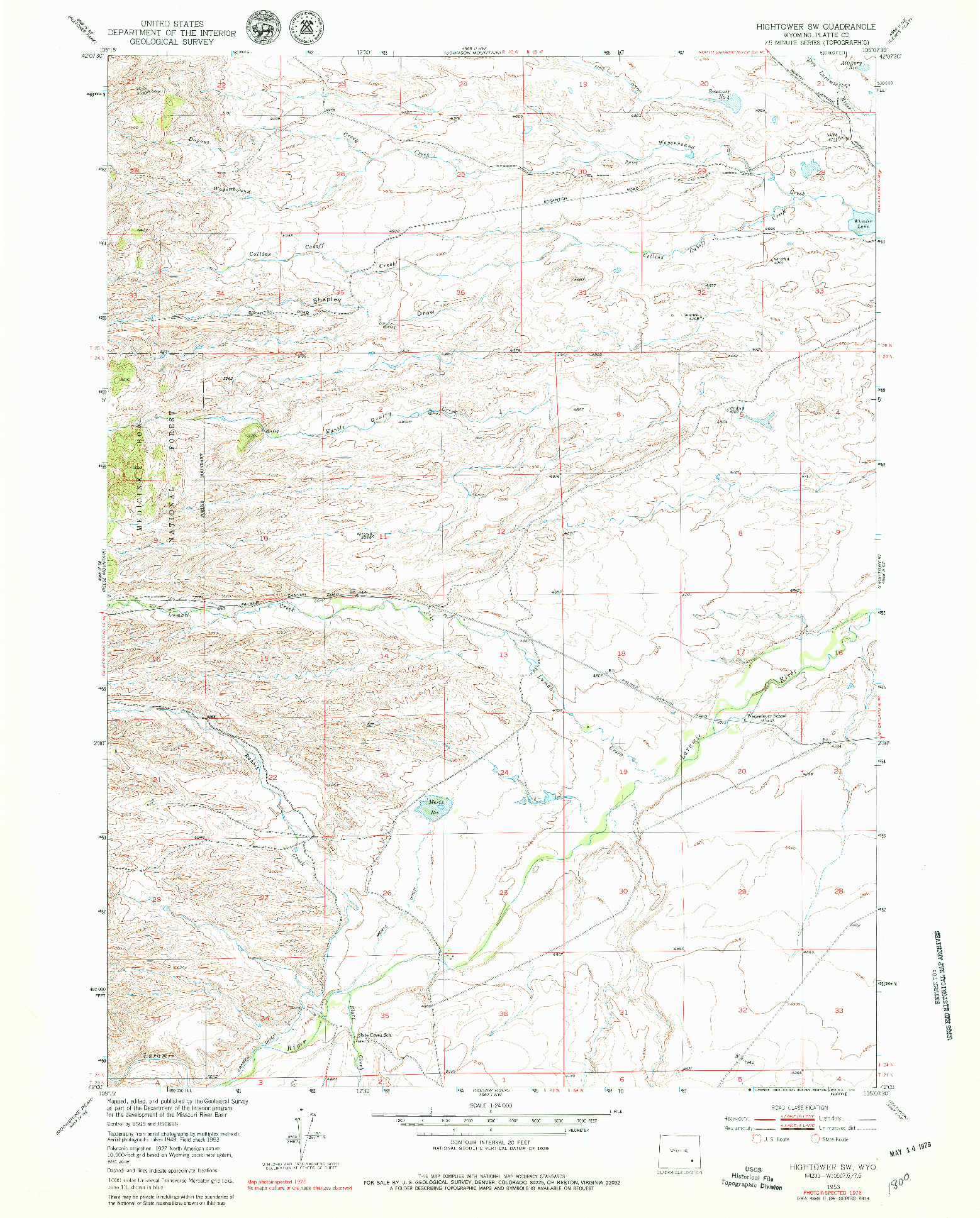 USGS 1:24000-SCALE QUADRANGLE FOR HIGHTOWER SW, WY 1953