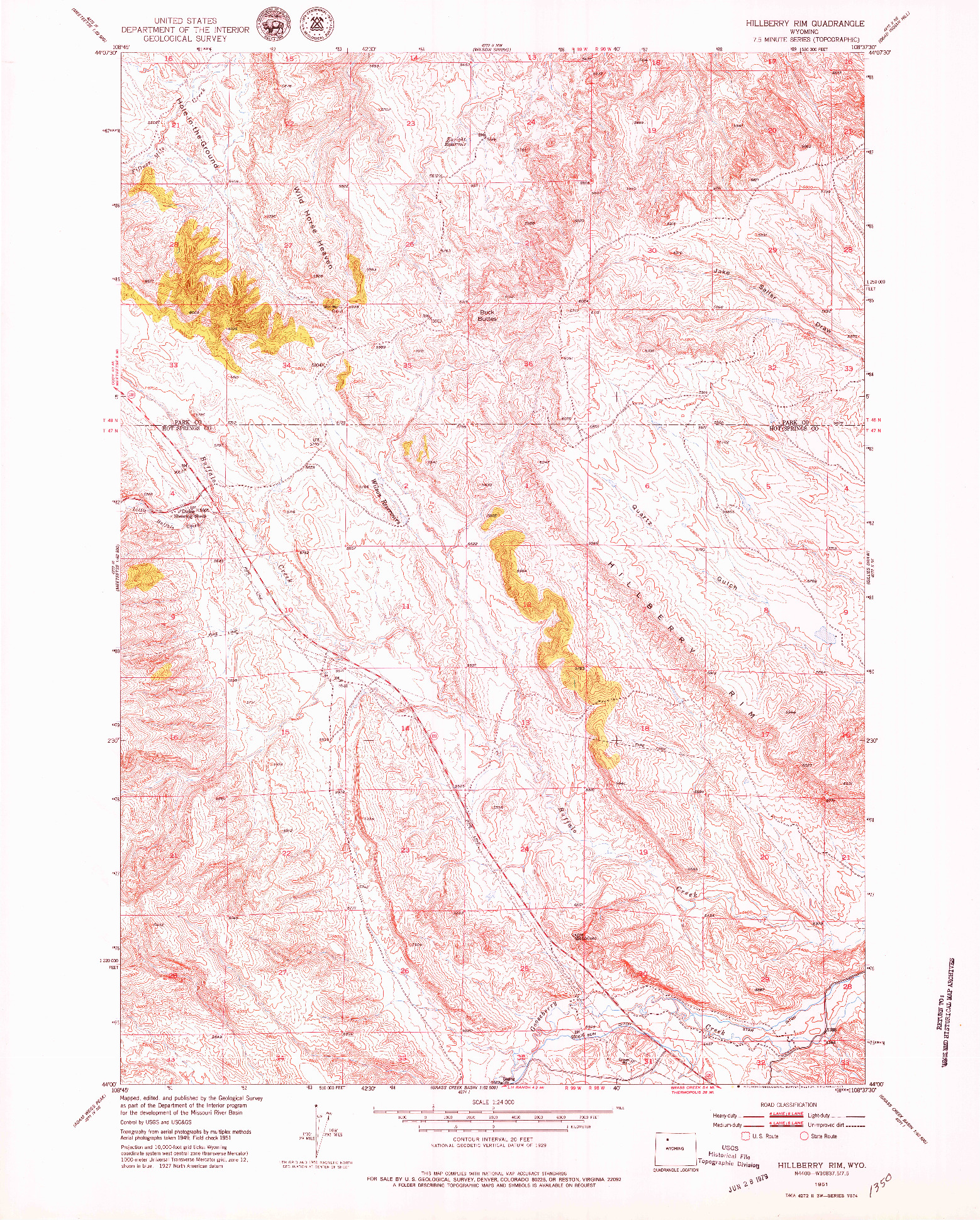 USGS 1:24000-SCALE QUADRANGLE FOR HILLBERRY RIM, WY 1951