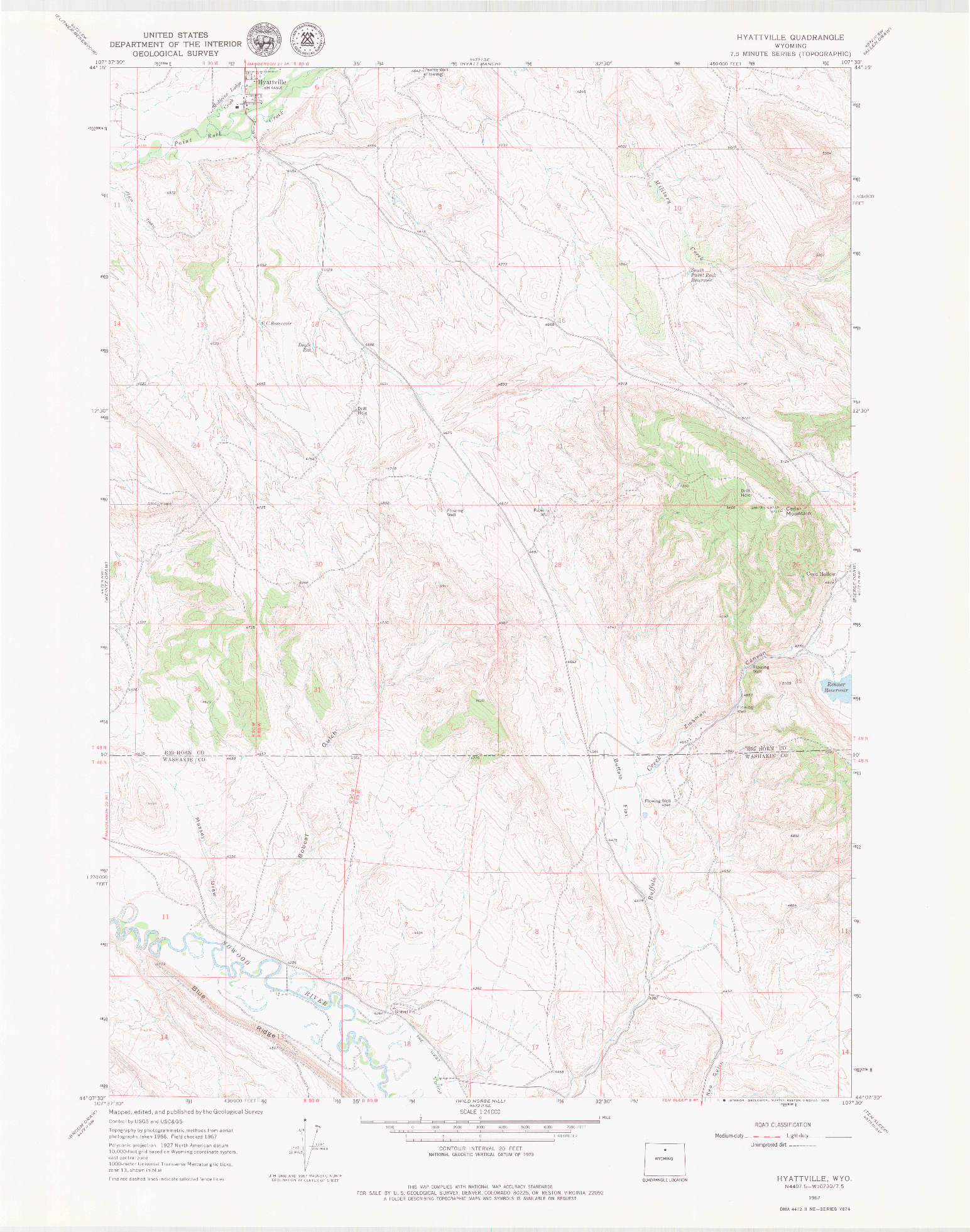 USGS 1:24000-SCALE QUADRANGLE FOR HYATTVILLE, WY 1967