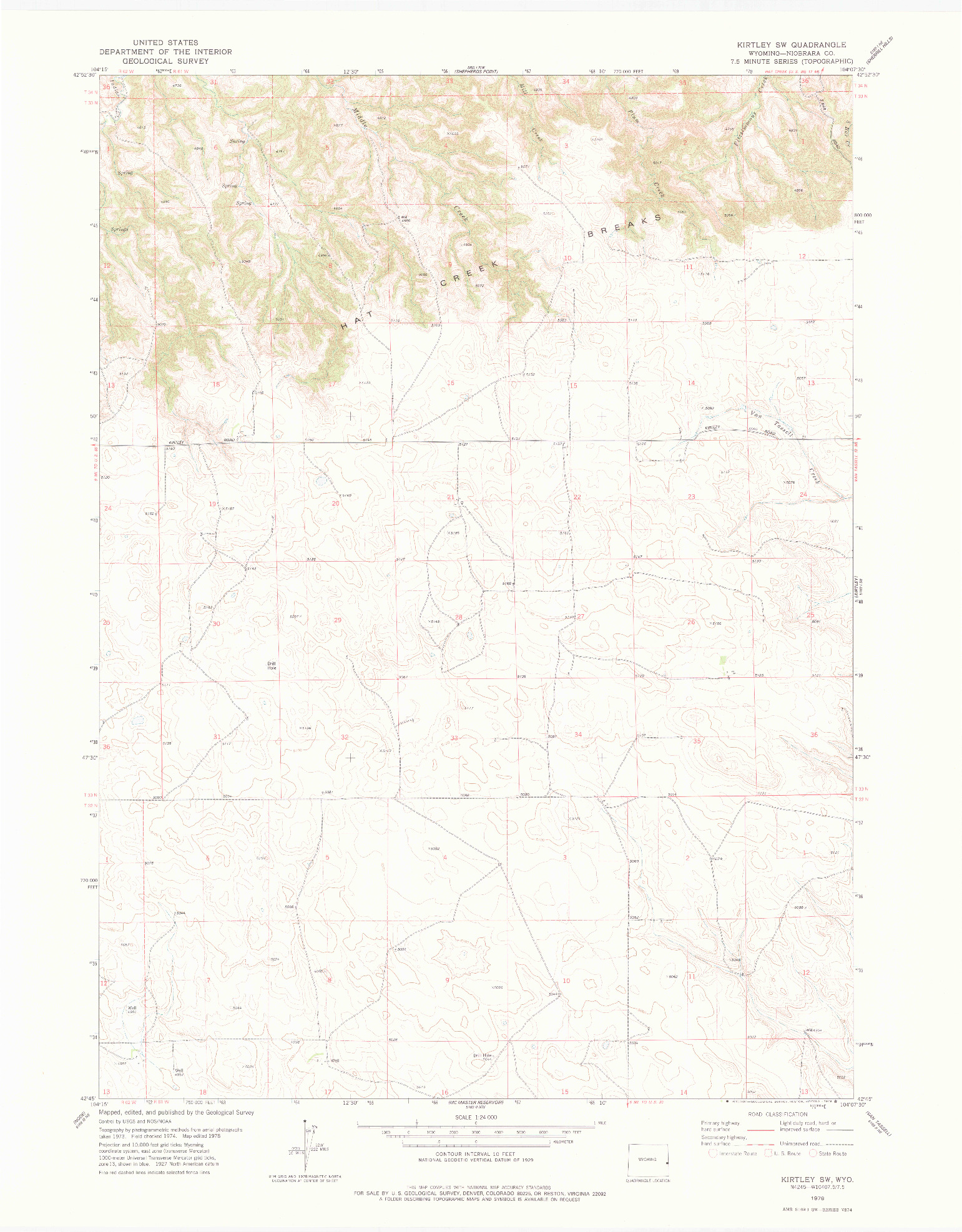 USGS 1:24000-SCALE QUADRANGLE FOR KIRTLEY SW, WY 1978