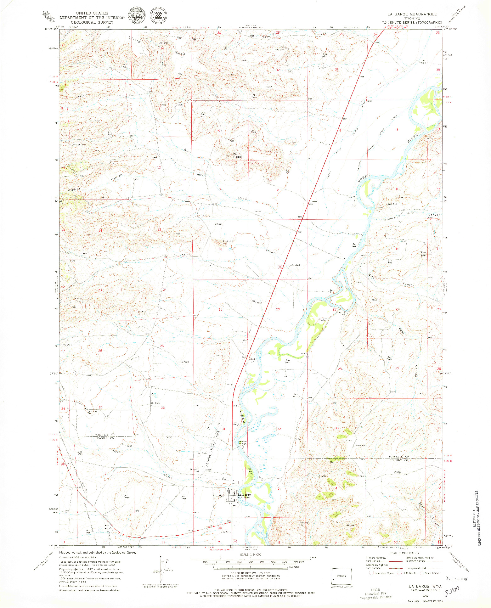 USGS 1:24000-SCALE QUADRANGLE FOR LA BARGE, WY 1969
