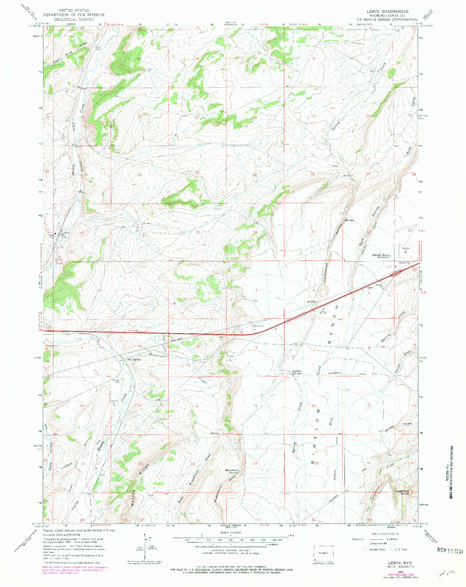 USGS 1:24000-SCALE QUADRANGLE FOR LEROY, WY 1965