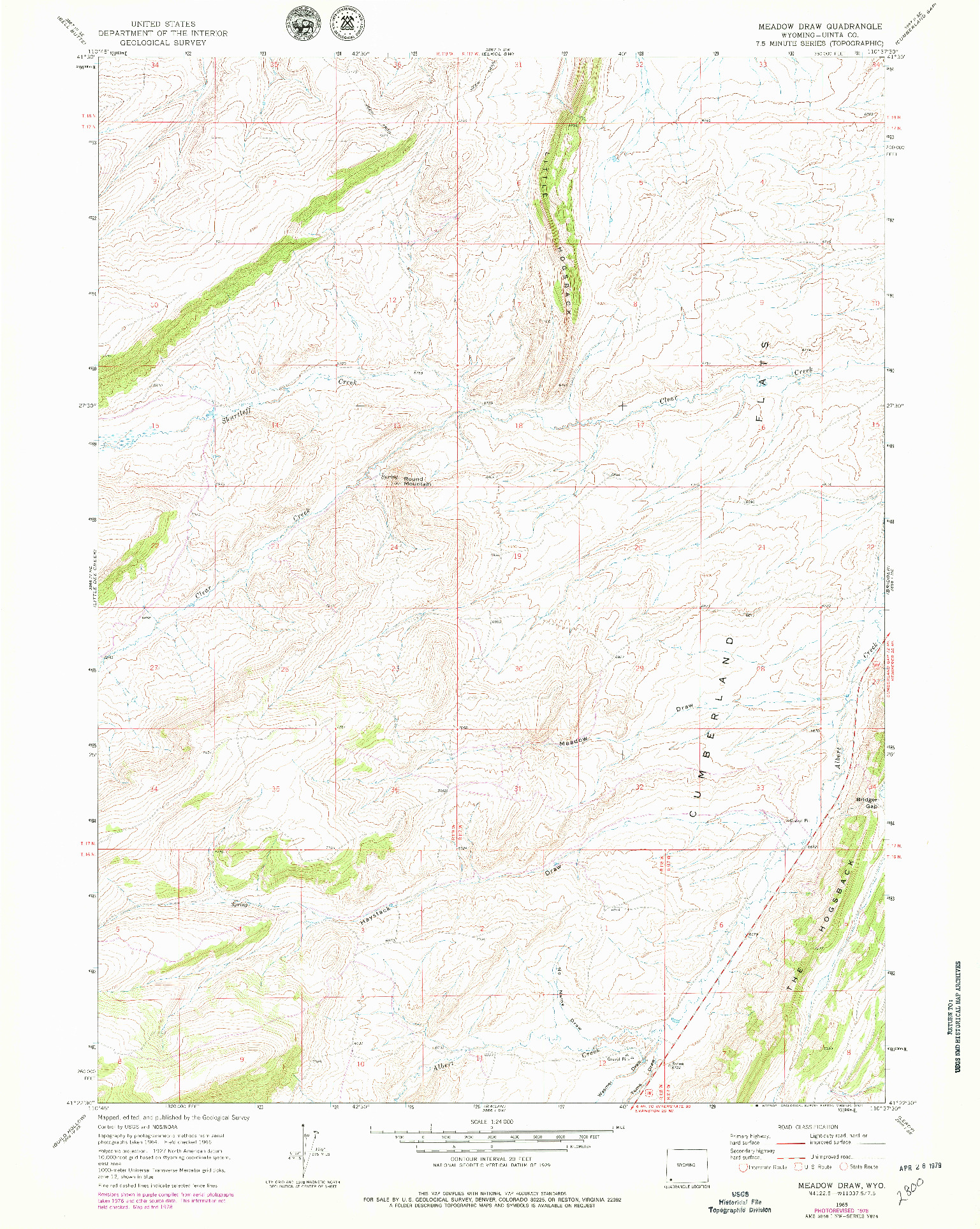 USGS 1:24000-SCALE QUADRANGLE FOR MEADOW DRAW, WY 1965