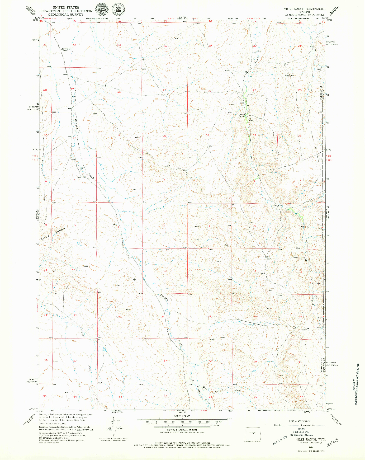 USGS 1:24000-SCALE QUADRANGLE FOR MILES RANCH, WY 1957