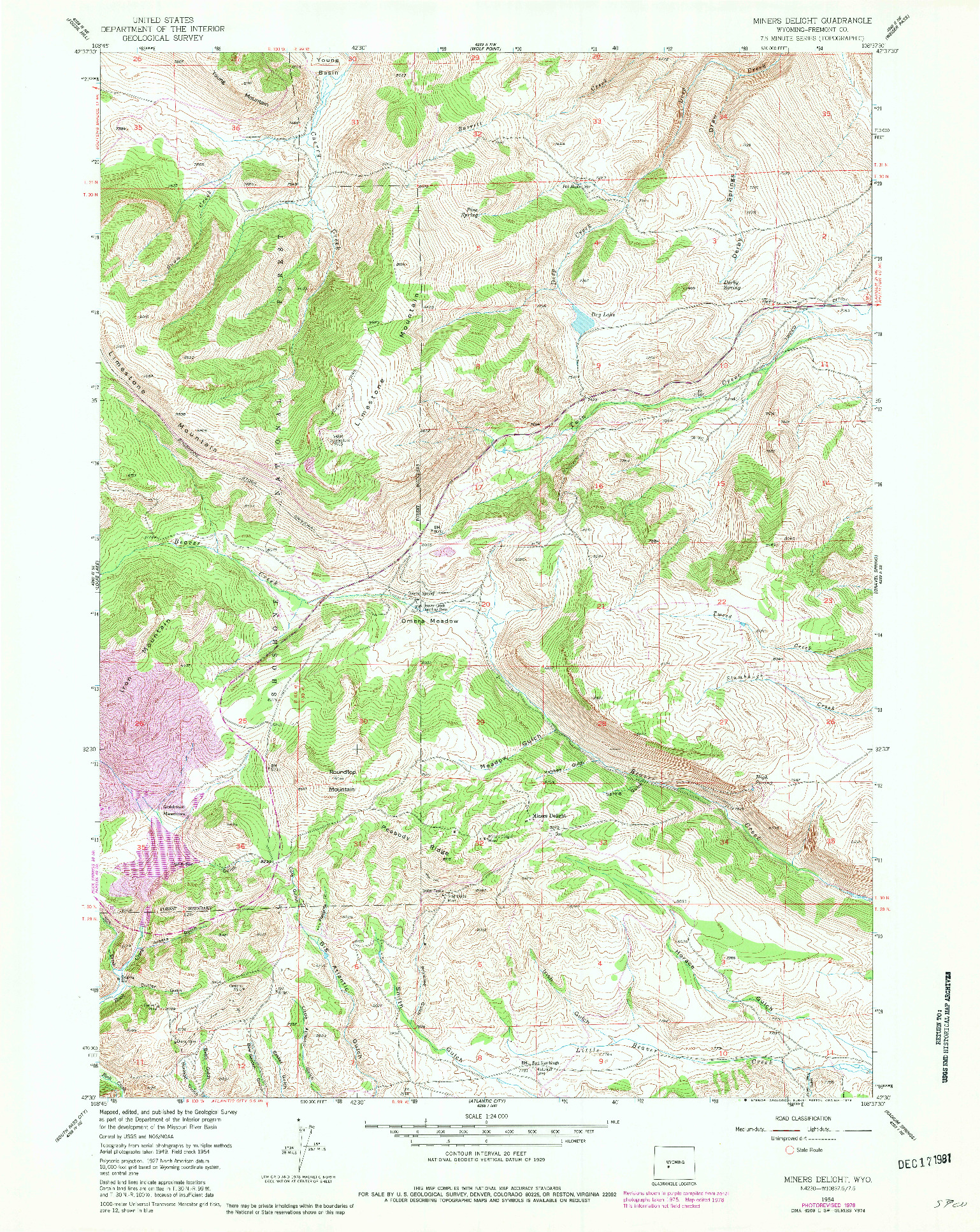 USGS 1:24000-SCALE QUADRANGLE FOR MINERS DELIGHT, WY 1954