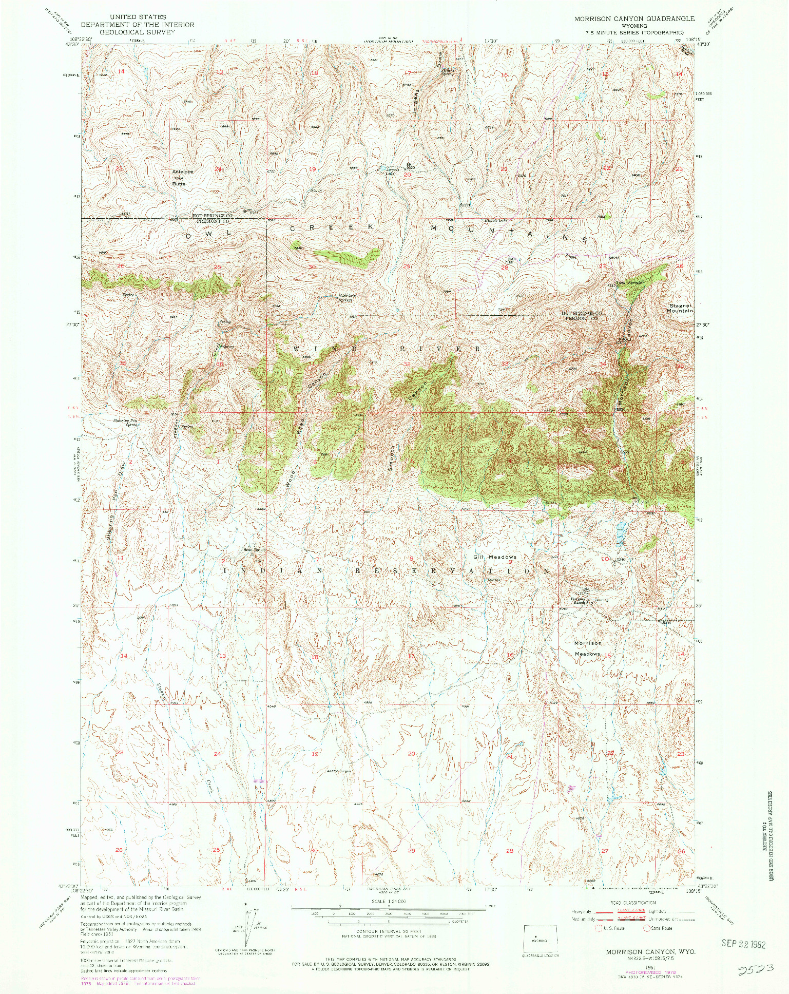 USGS 1:24000-SCALE QUADRANGLE FOR MORRISON CANYON, WY 1951