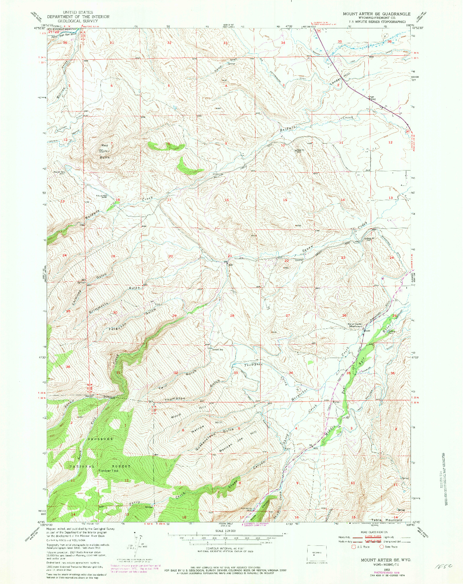 USGS 1:24000-SCALE QUADRANGLE FOR MOUNT ARTER SE, WY 1953