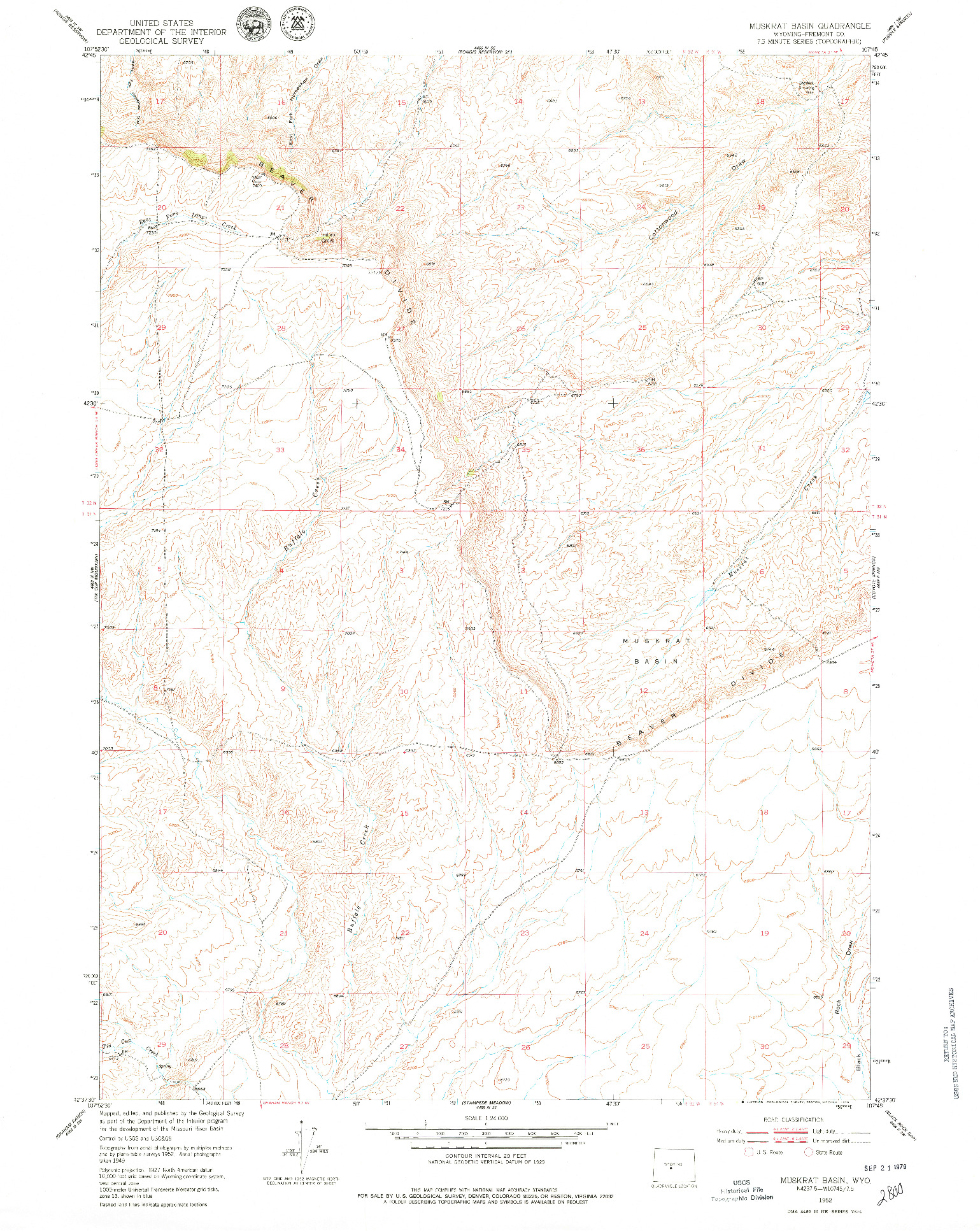 USGS 1:24000-SCALE QUADRANGLE FOR MUSKRAT BASIN, WY 1952