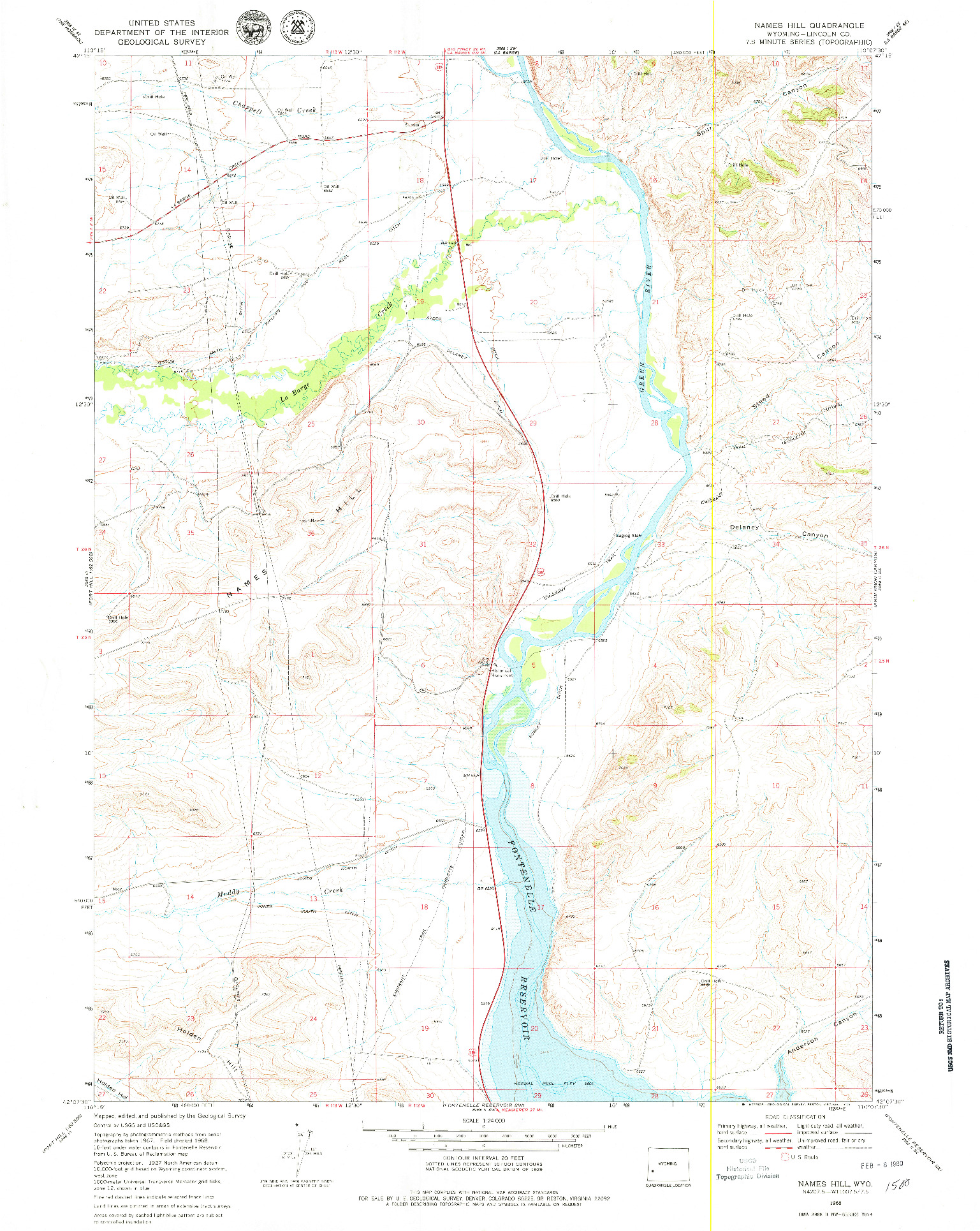 USGS 1:24000-SCALE QUADRANGLE FOR NAMES HILL, WY 1968