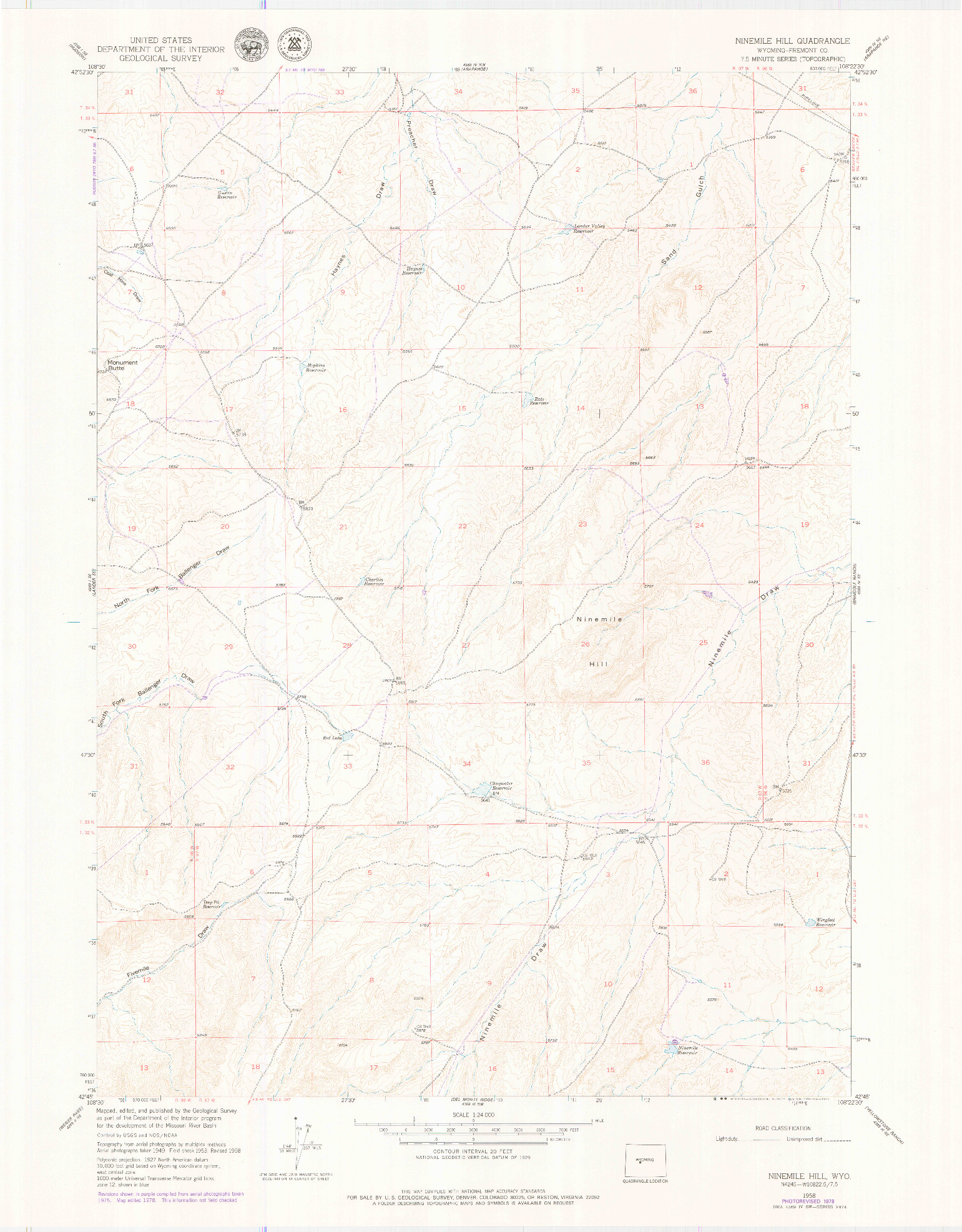 USGS 1:24000-SCALE QUADRANGLE FOR NINEMILE HILL, WY 1958