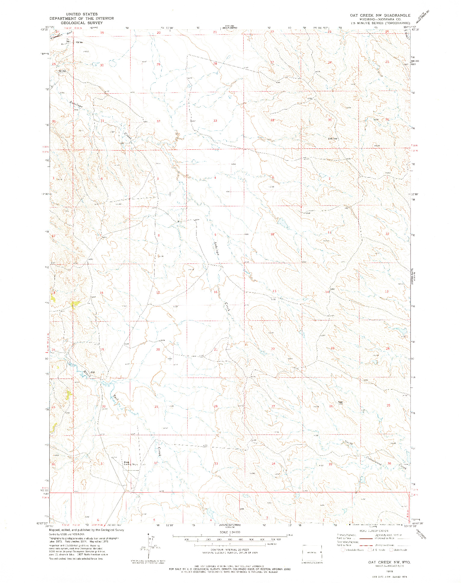 USGS 1:24000-SCALE QUADRANGLE FOR OAT CREEK NW, WY 1978