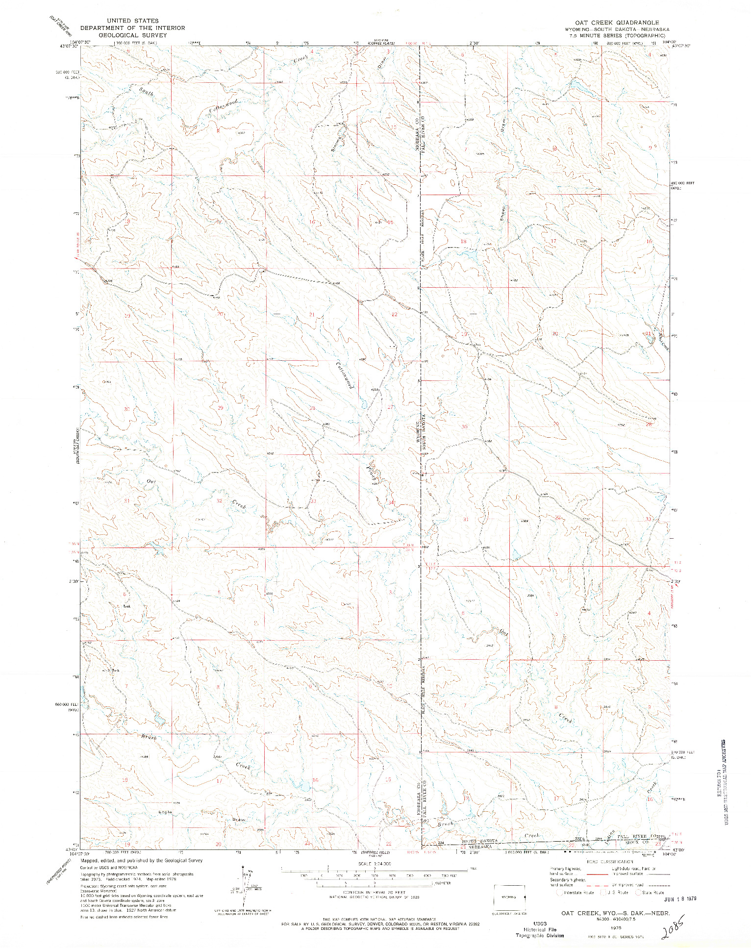 USGS 1:24000-SCALE QUADRANGLE FOR OAT CREEK, WY 1978