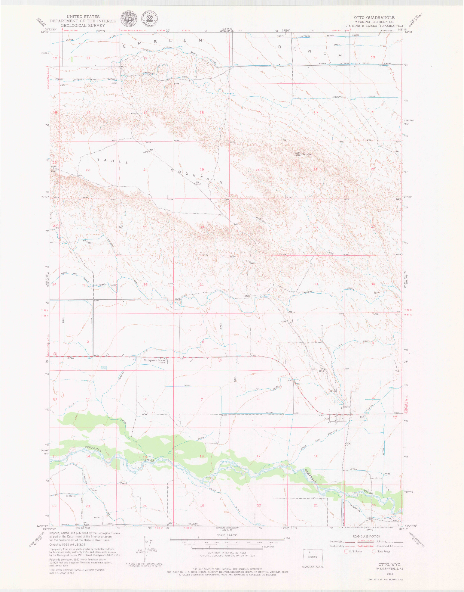 USGS 1:24000-SCALE QUADRANGLE FOR OTTO, WY 1951