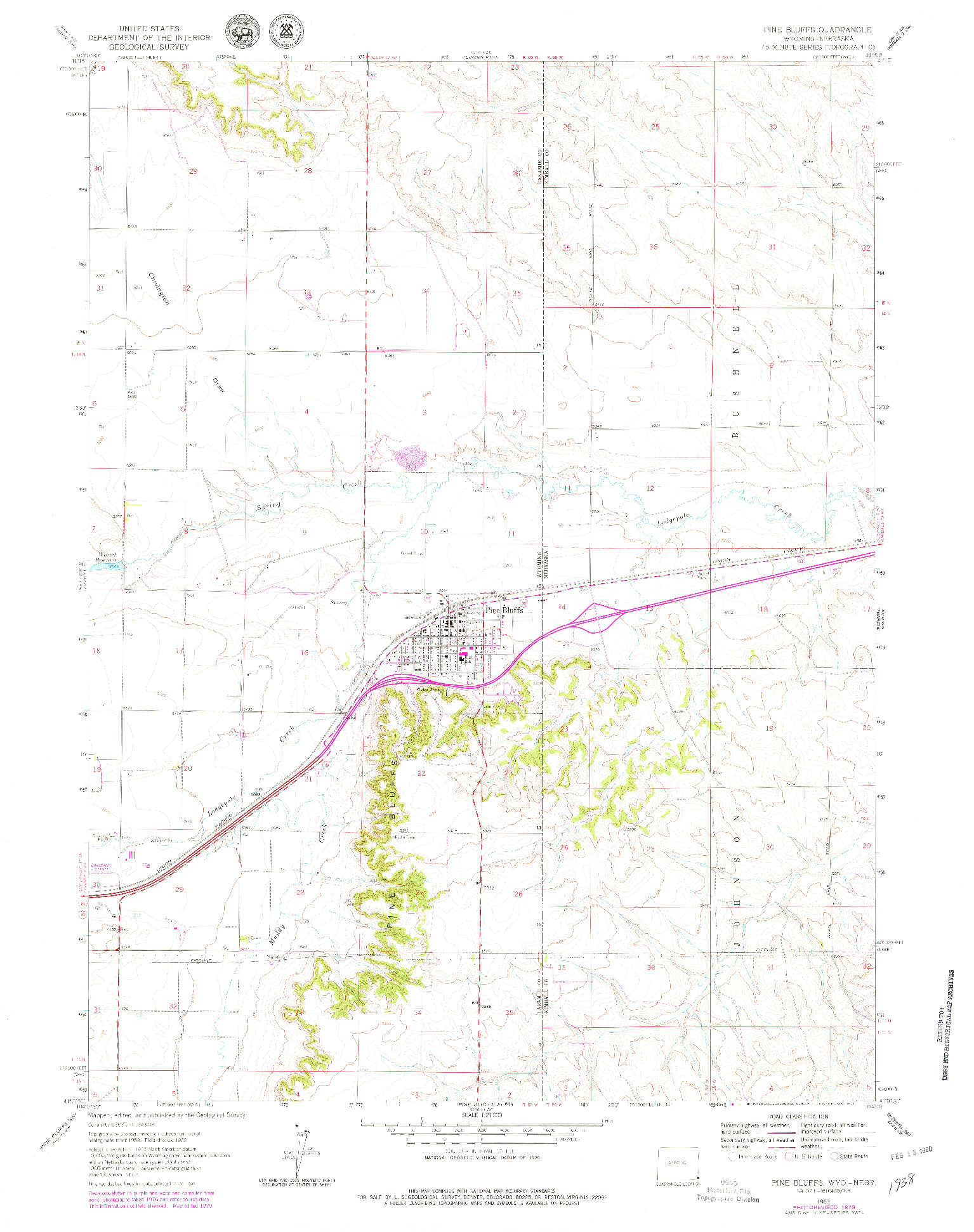 USGS 1:24000-SCALE QUADRANGLE FOR PINE BLUFFS, WY 1963